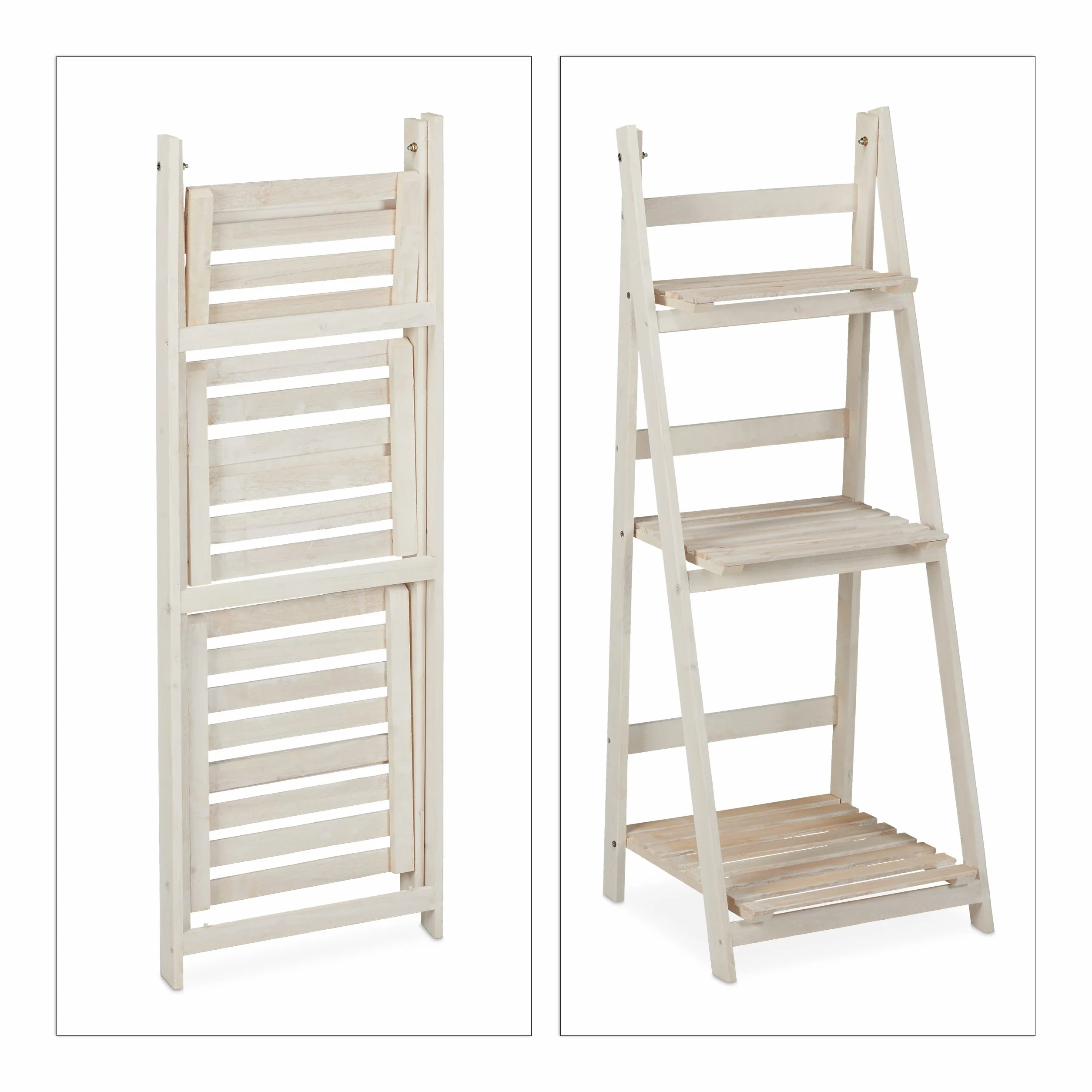 Schody na kwiaty Relaxdays, do wnętrz i na balkon, styl shabby chic, wolnostojące, 3 stopnie, białe