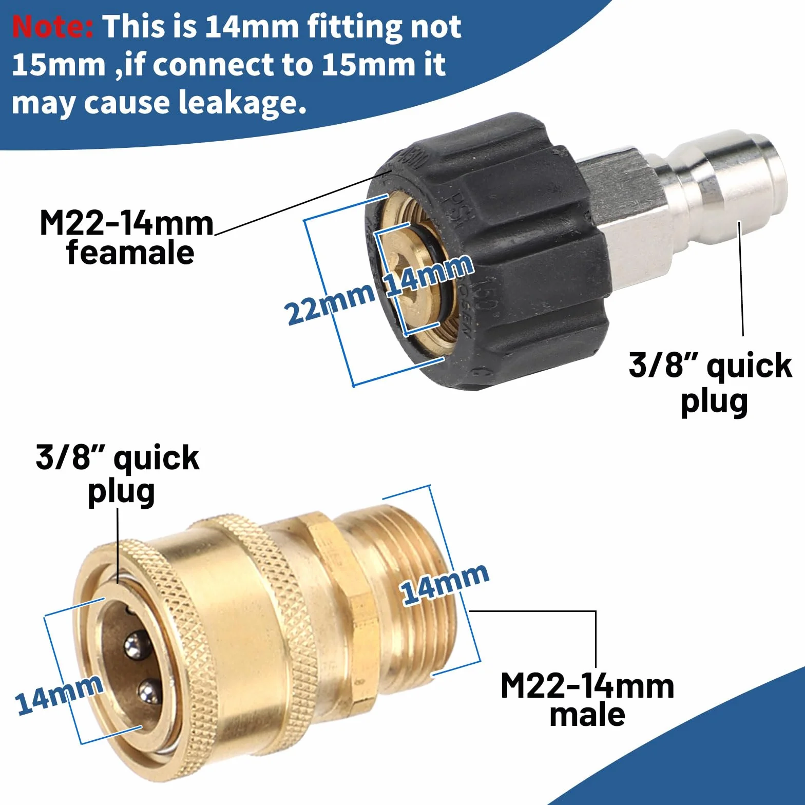 Zestaw 8 adapterów do myjki wysokociśnieniowej M22 14mm 3/4 cala mosiężna szybkozłączka
