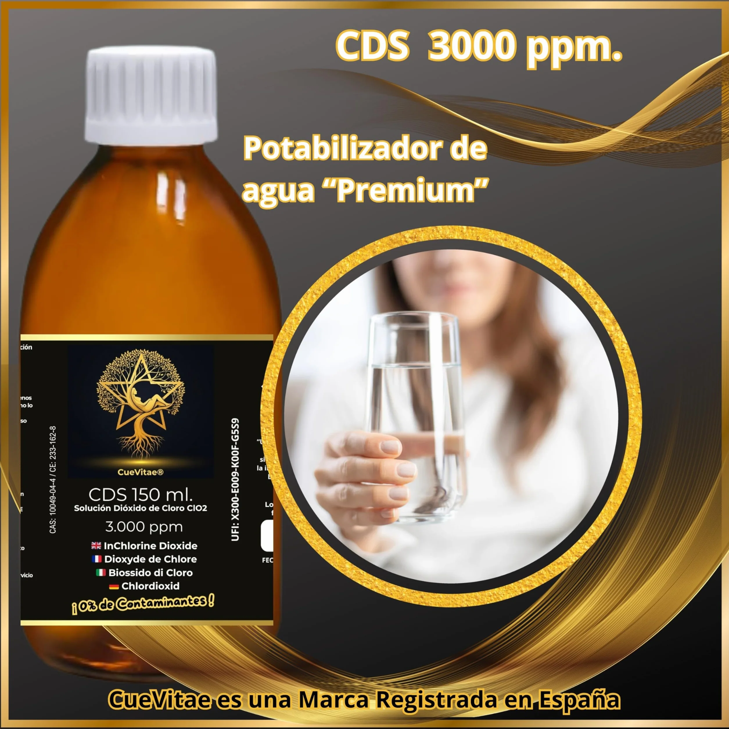 CDS/CDL 150 ml | 3000 ppm | Najnowsza produkcja | Już aktywowany wodą ultraczystą | Gotowy do dozowania | Zawiera dozownik prezentowy | bursztynowe szkło antypromieniujące UVA