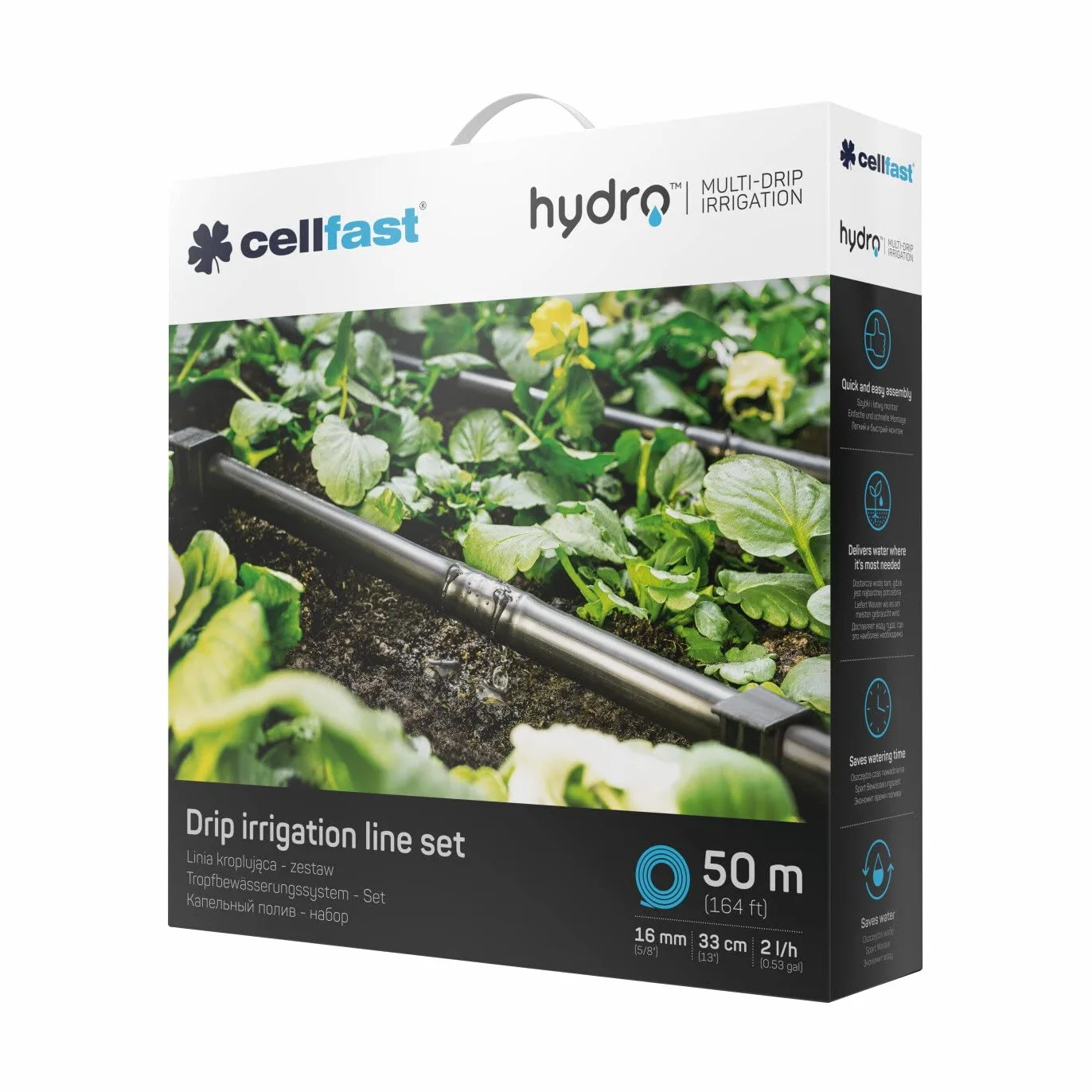 Cellfast Linia kroplująca HYDRO zestaw 50m, Reduktor ciśnienia, Odporny na UV i Glony