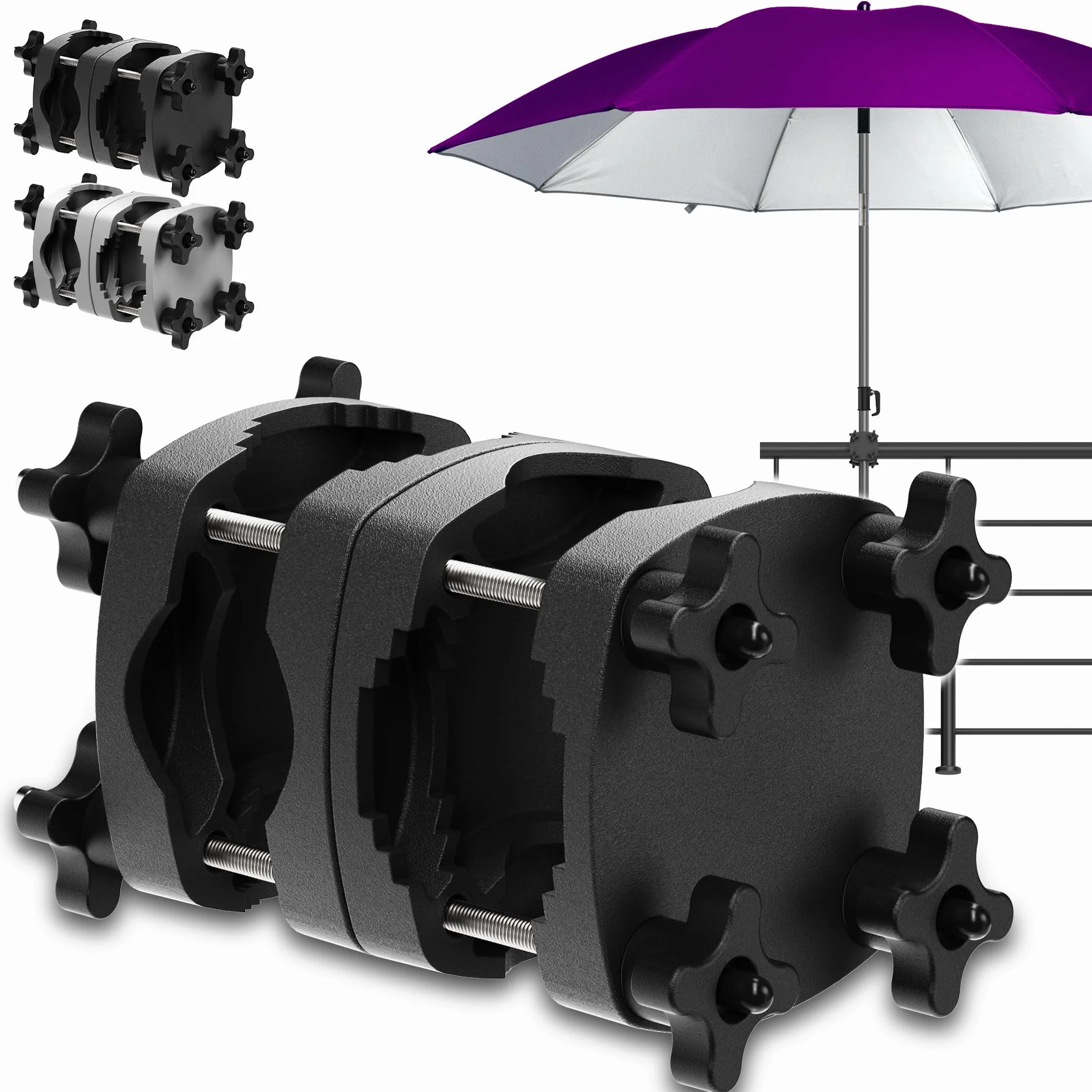 Uchwyt na parasol przeciwsłoneczny, balustrada balkonowa w kolorze czarnym – odporny na działanie bomby uchwyt na balkon, kompaktowy uchwyt na parasol balkonowy jako oszczędność miejsca