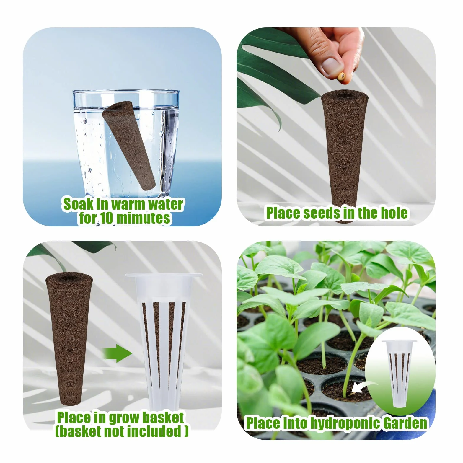 KINBOM 12 Szt. Gabki do Uprawy Hydroponicznej, Straki Nasienne do Sadzenia Gabka do Uprawy Nasion Seed Pods Kit do Uzytku w Pomieszczeniach Hydroponiczny System Uprawy (Dlugosc 5,5cm)