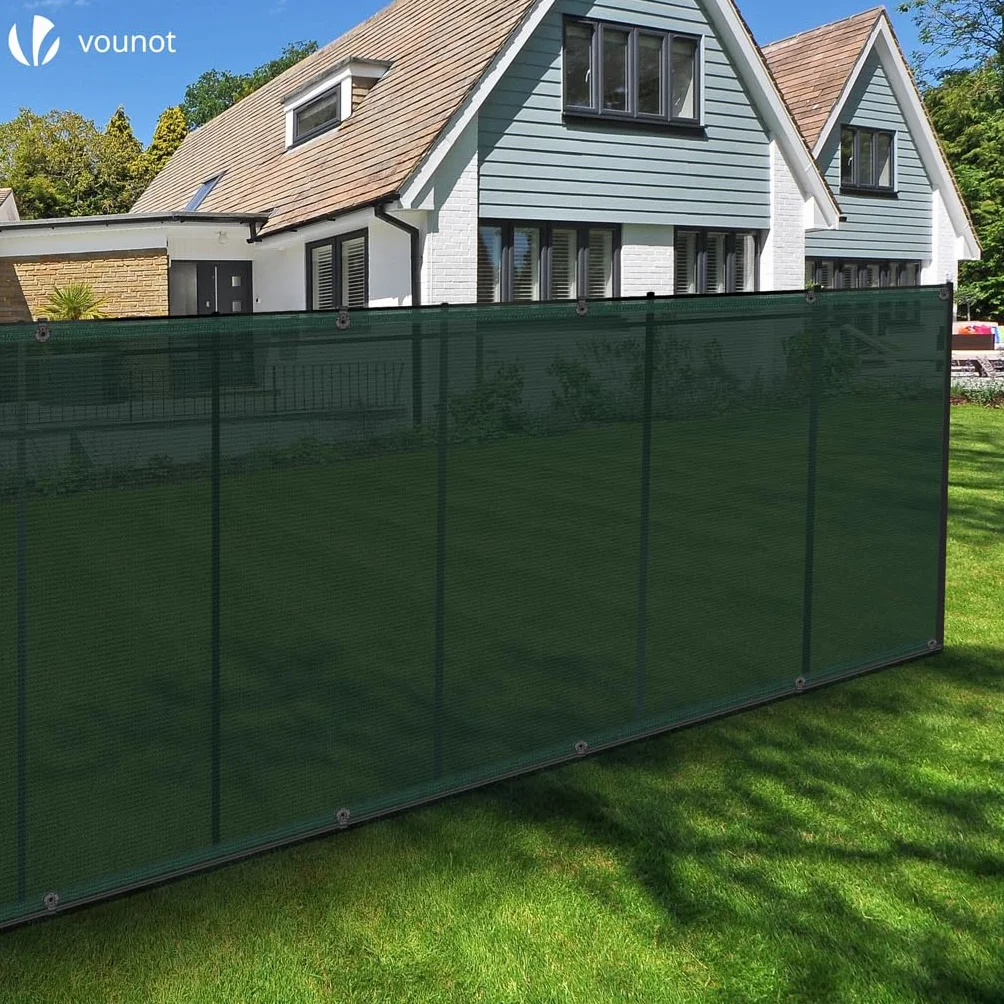 VOUNOT Siatka maskująca 1,5 x 10 m, siatka zacieniająca HDPE, 75% zacienienia, odporna na promieniowanie UV, odporna na rozdarcie ogrodzenie z otworami i opaskami kablowymi, zielona