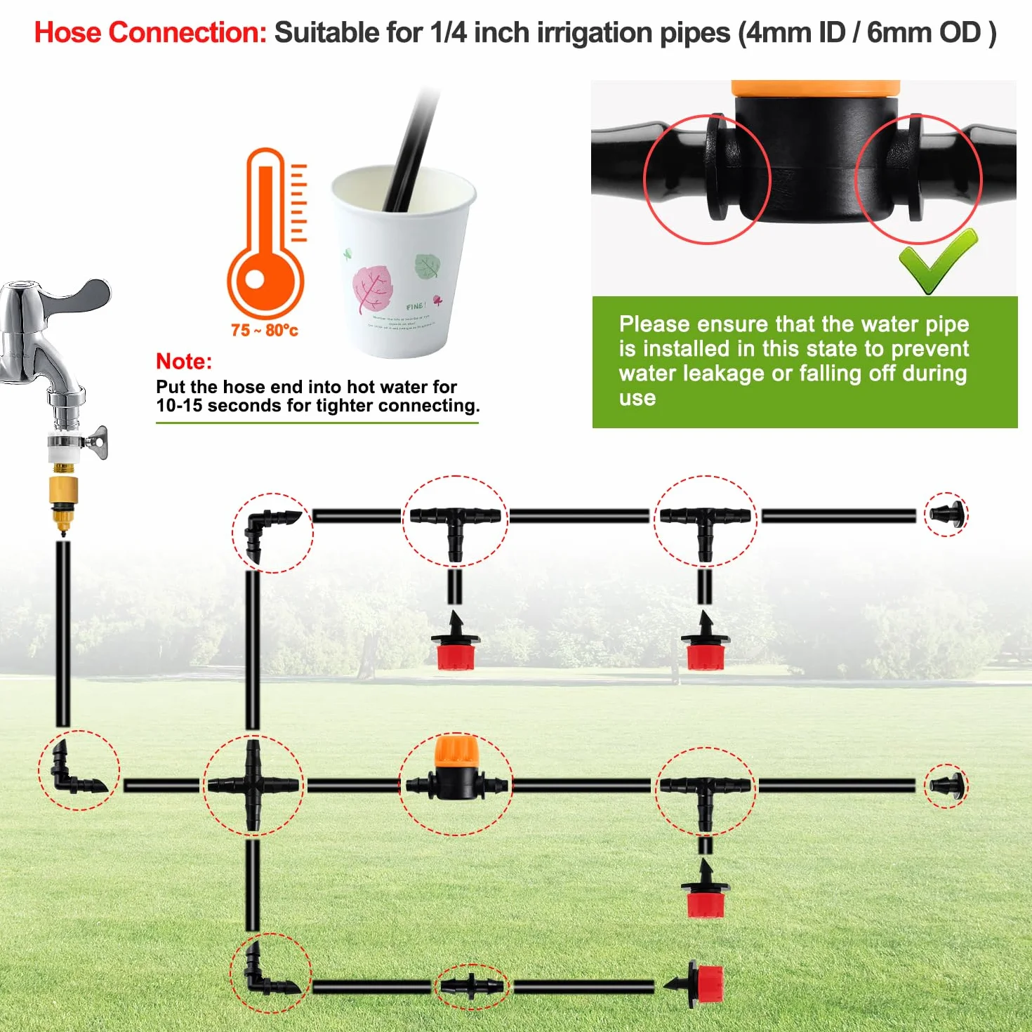 VooGenzek Zestaw do Nawadniania 65 Sztuk Wąż 20m DIY System Ogrodu