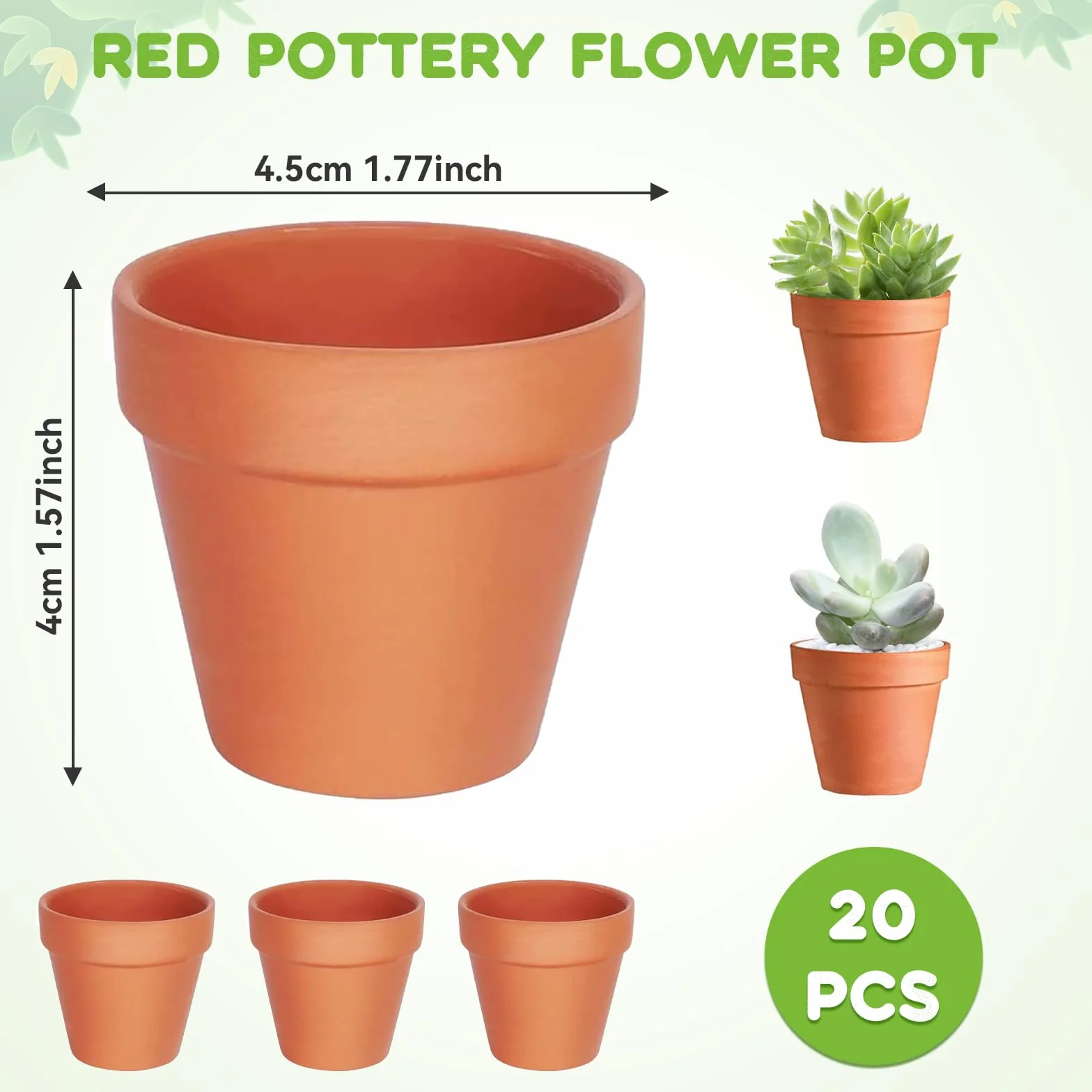 20 sztuk glinianych doniczek mini 4,5 x 4 cm, gliniane doniczki małe z otworami drenażowymi, małe doniczki z terakoty DIY, do uprawy sukulentów, uprawy sadzonek i ogrodu domowego