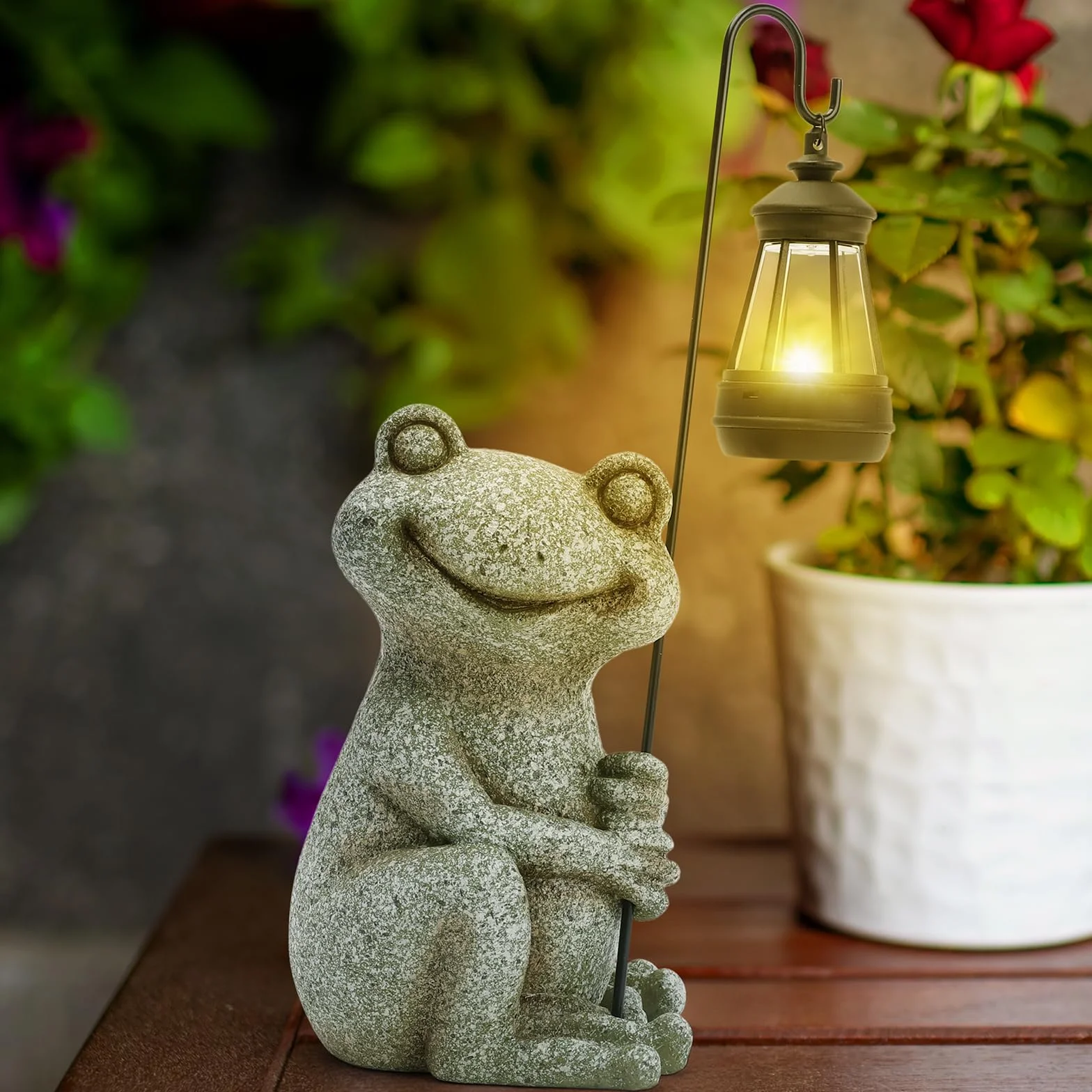 Cuteefun Żaba, Solarna Dekoracja Ogrodu na Zewnątrz, Figurka Ogrodowa z Zwierzętami z Oświetleniem Słonecznym, Odporna na Warunki Pogodowe, Trwała, Dekoracja Żaby na Podwórko, Gadżet na Nowy Dom dla