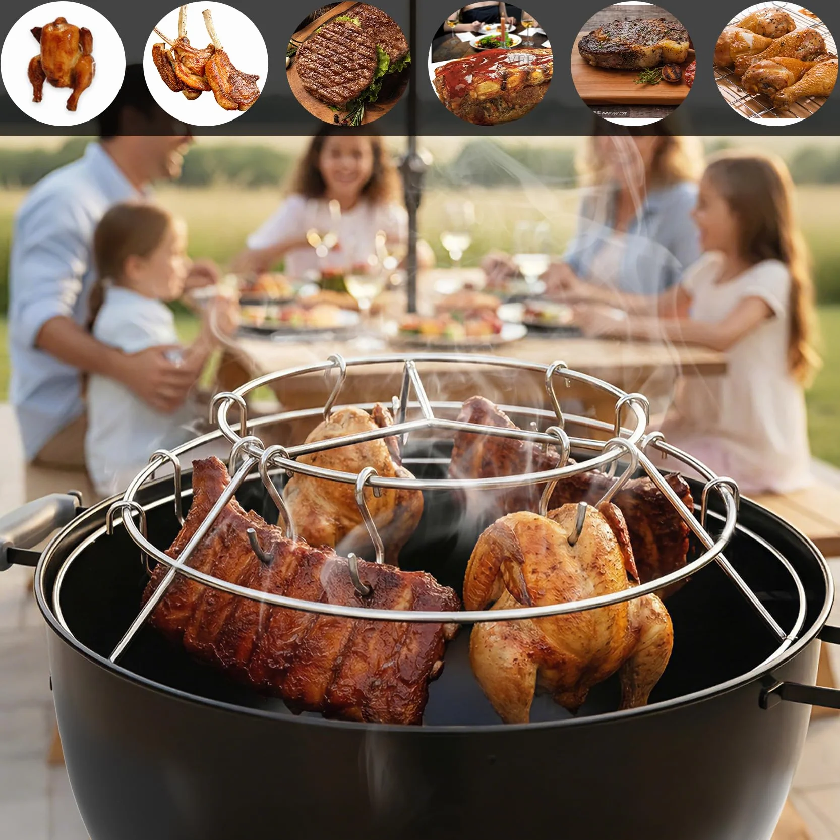 Onlyfire trzystopniowa zawieszka do pieczenia boczku 57cm do Weber Grill Węglowy