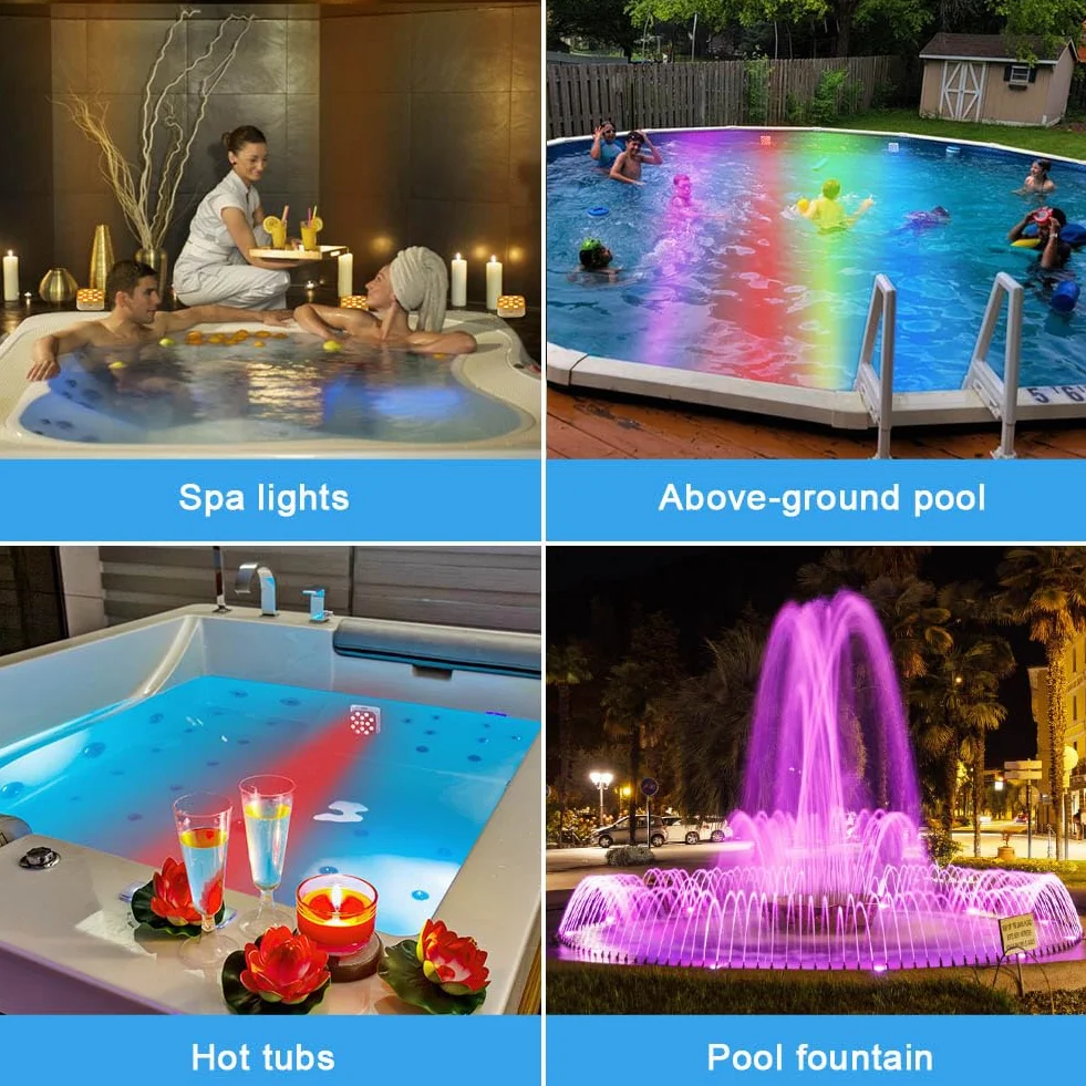 Vicloon Podwodne oświetlenie basenowe, ładowalne lampki do jacuzzi z pilotem zdalnego sterowania, 16 kolorów i 6 dynamicznych trybów RGB, wodoodporne światło LED IP68 do basenu, podstawy wazonu, spa