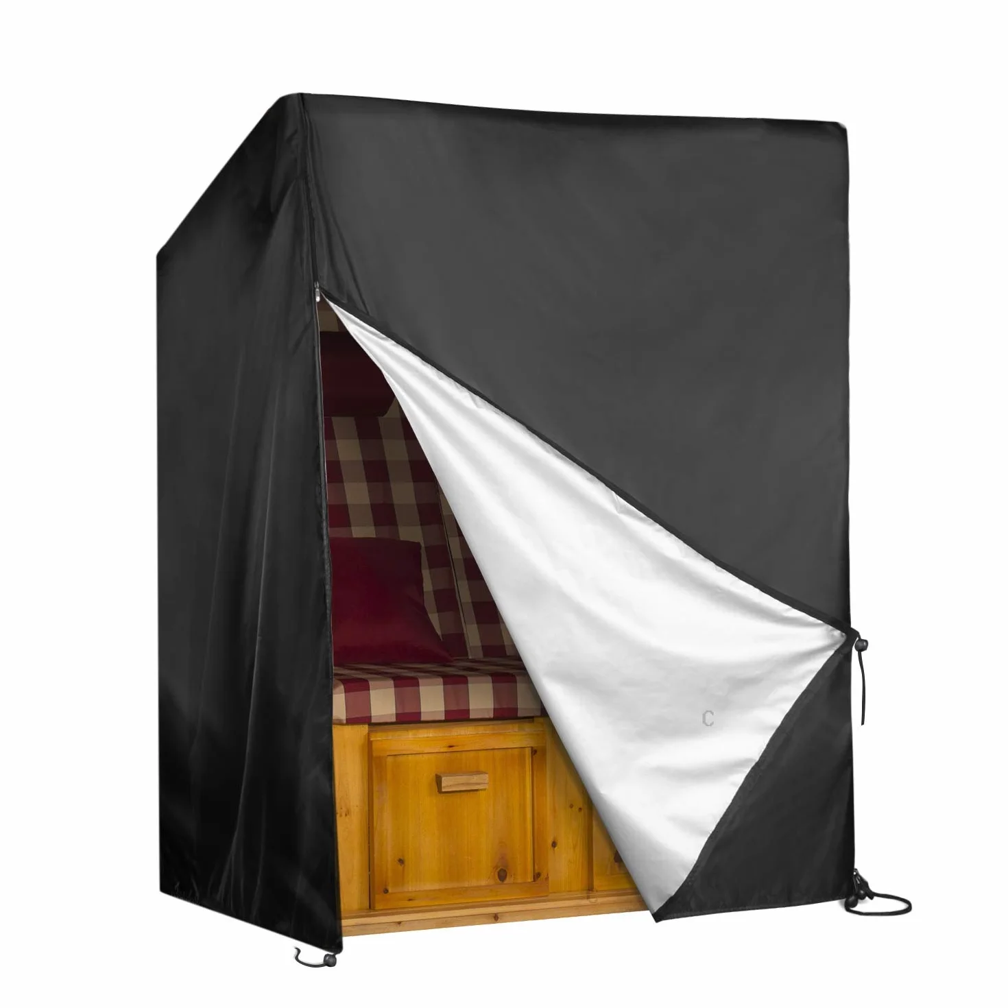 YISSVIC Pokrowiec na kosz plażowy, wiatroszczelny, regulowane sznurki, odporny na warunki zimowe, promieniowanie UV, tkanina Oxford 420D, 135 x 105 x 174/140 cm