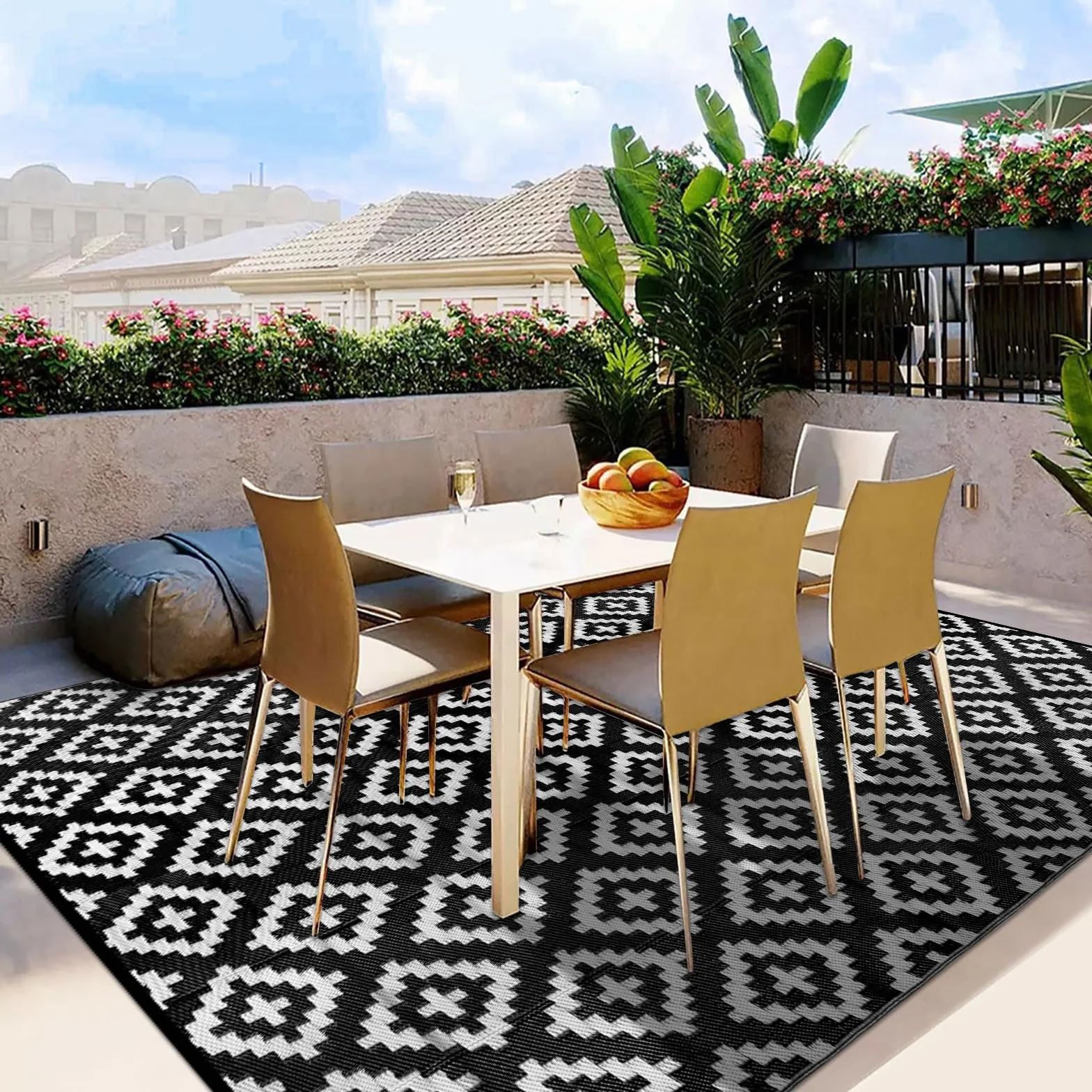 Homcomodar Dywan do użytku na zewnątrz, do patio, 180 x 270 cm, tworzywo sztuczne, słomkowy, odporny na działanie promieni UV, mata kempingowa, wodoodporna, dwustronna, na grilla, piknik, balkon,
