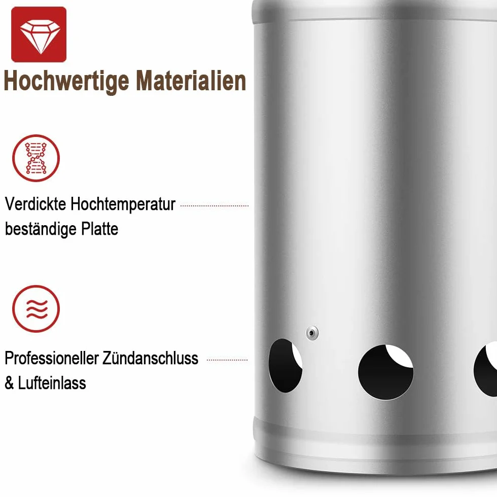 BEAU JARDIN 28x18cm Komin do podpalania Rapidfire Grillen Węgiel Podpalacz węgla drzewnego do BBQ Starter do grilla Kompaktowy Starter węglowy Podpalacz węgla drzewnego Podpalacz do grilla Kolumna