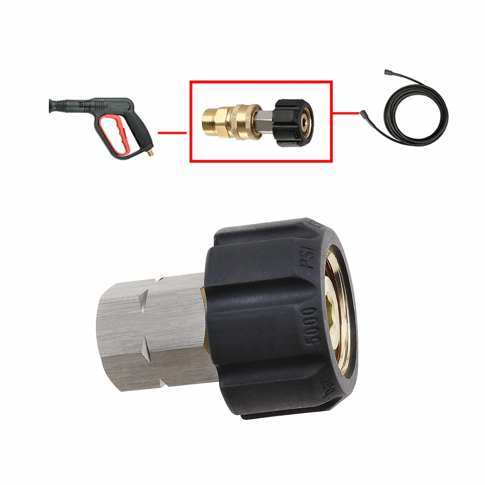 ECSiNG Adapter do myjki ciśnieniowej żeński metryczny M22 do 1/4 cala żeński NPT montaż metalowy adapter węża myjki ciśnieniowej gniazdo szybkiego połączenia