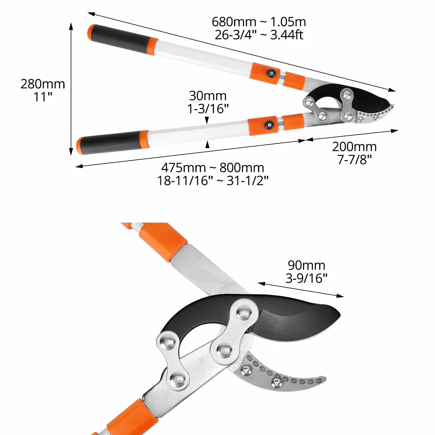 QWORK® Teleskopowe sekatory do gałęzi 68-101 cm, teleskopowe nożyce do gałęzi z regulowanymi uchwytami