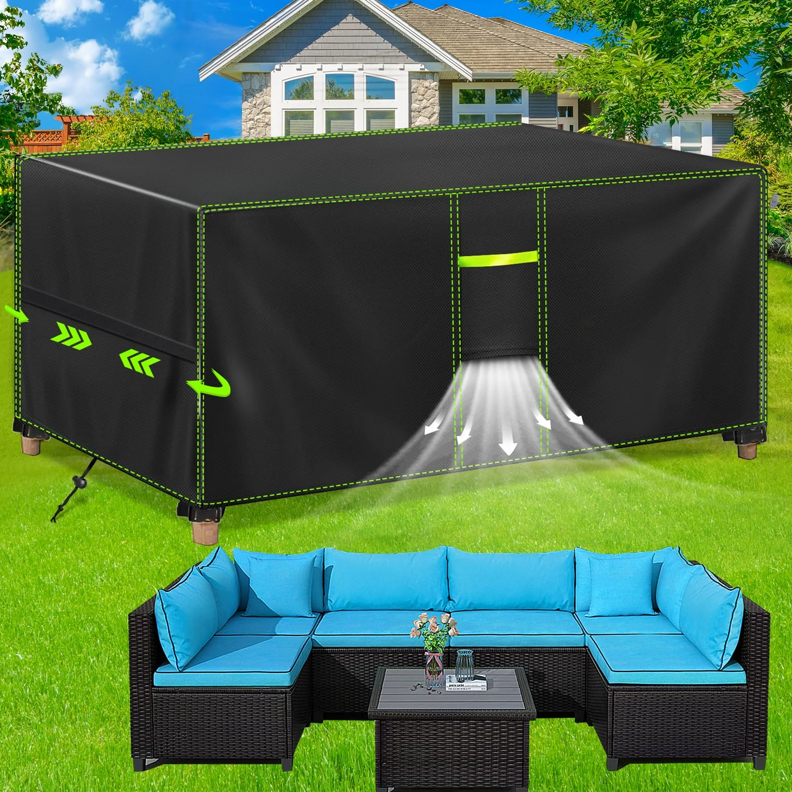 Pokrowiec na meble ogrodowe wodoodporny 420D Oxford 270 x 180 x 89 cm