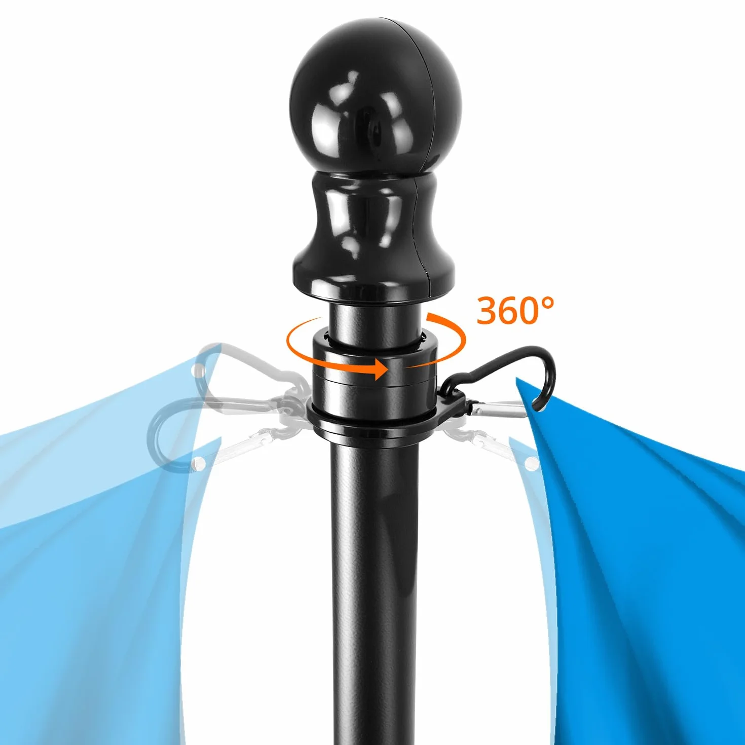 QWORK® Nieplączący się zestaw masztu flagowego – 1,8 m, metalowy maszt flagowy z uchwytem ściennym, nakładką kulkową i pierścieniami obrotowymi o 360°, do użytku na zewnątrz, domu, ogrodu,