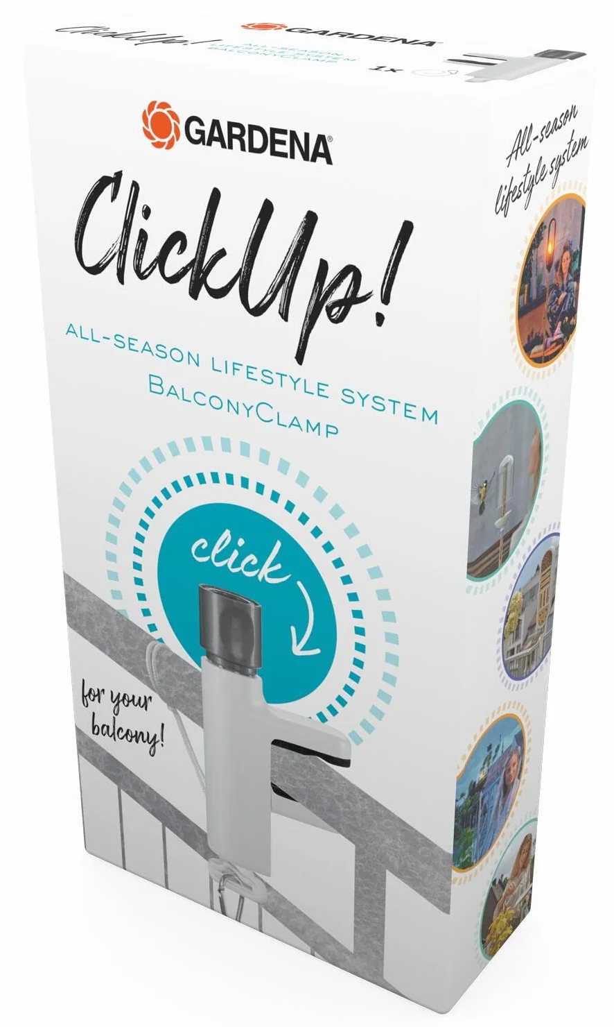 Gardena ClickUp! Uchwyt balkonowy: Uniwersalny uchwyt do wszystkich produktów ClickUp! łatwe w użyciu, odpowiednie na prawie każdy balkon (11410-20)