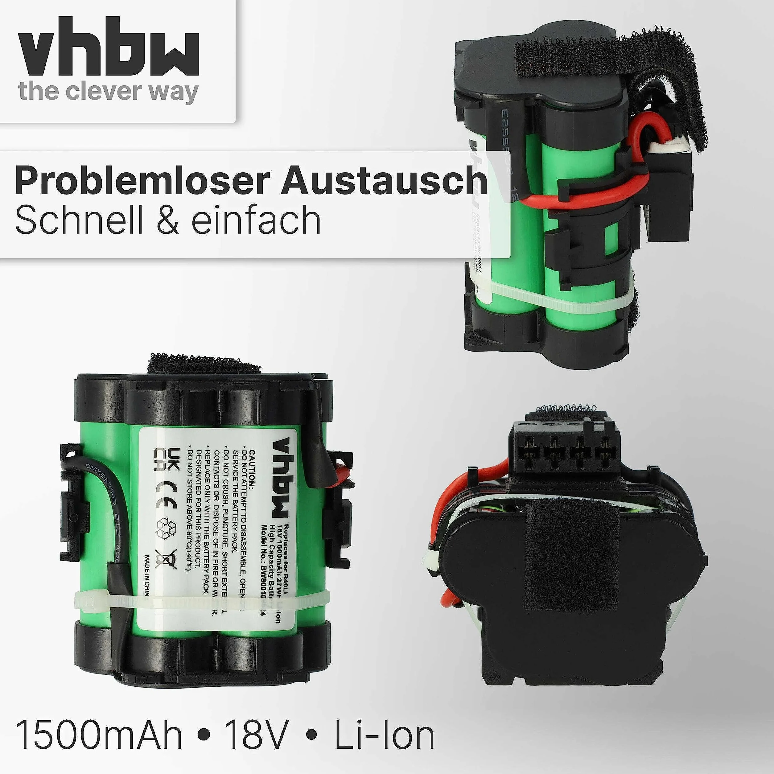 vhbw Akumulator kompatybilny z kosiarką Husqvarna Automower 105, 305, 308, 308X, 308X, 308 X, robot do koszenia trawy – (litowo-jonowy, 1500 mAh, 18 V), akumulator zapasowy