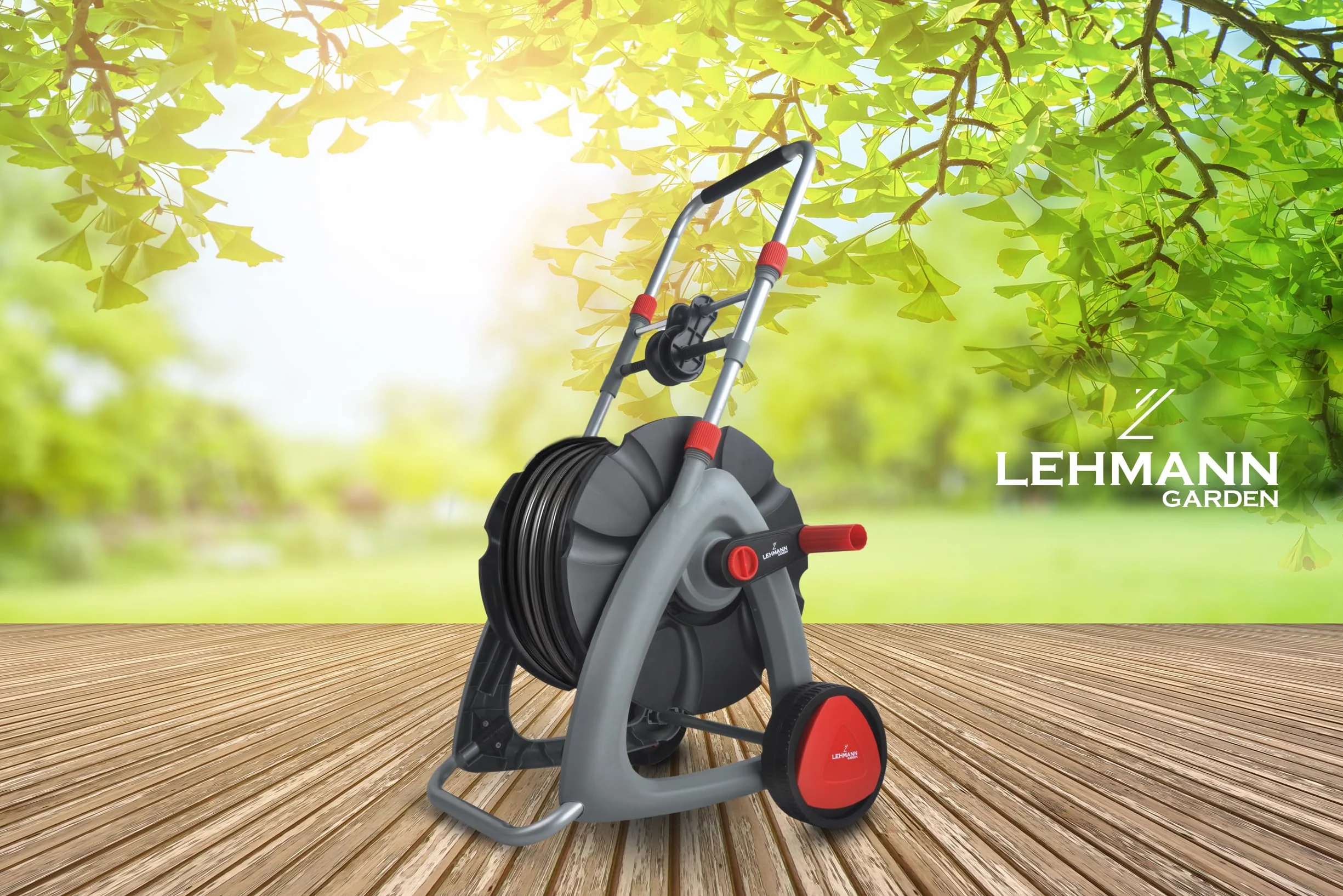 LEHMANN Wózek na wąż ogrodowy 1/2" regulowana wysokość 61-81 cm do 45 m