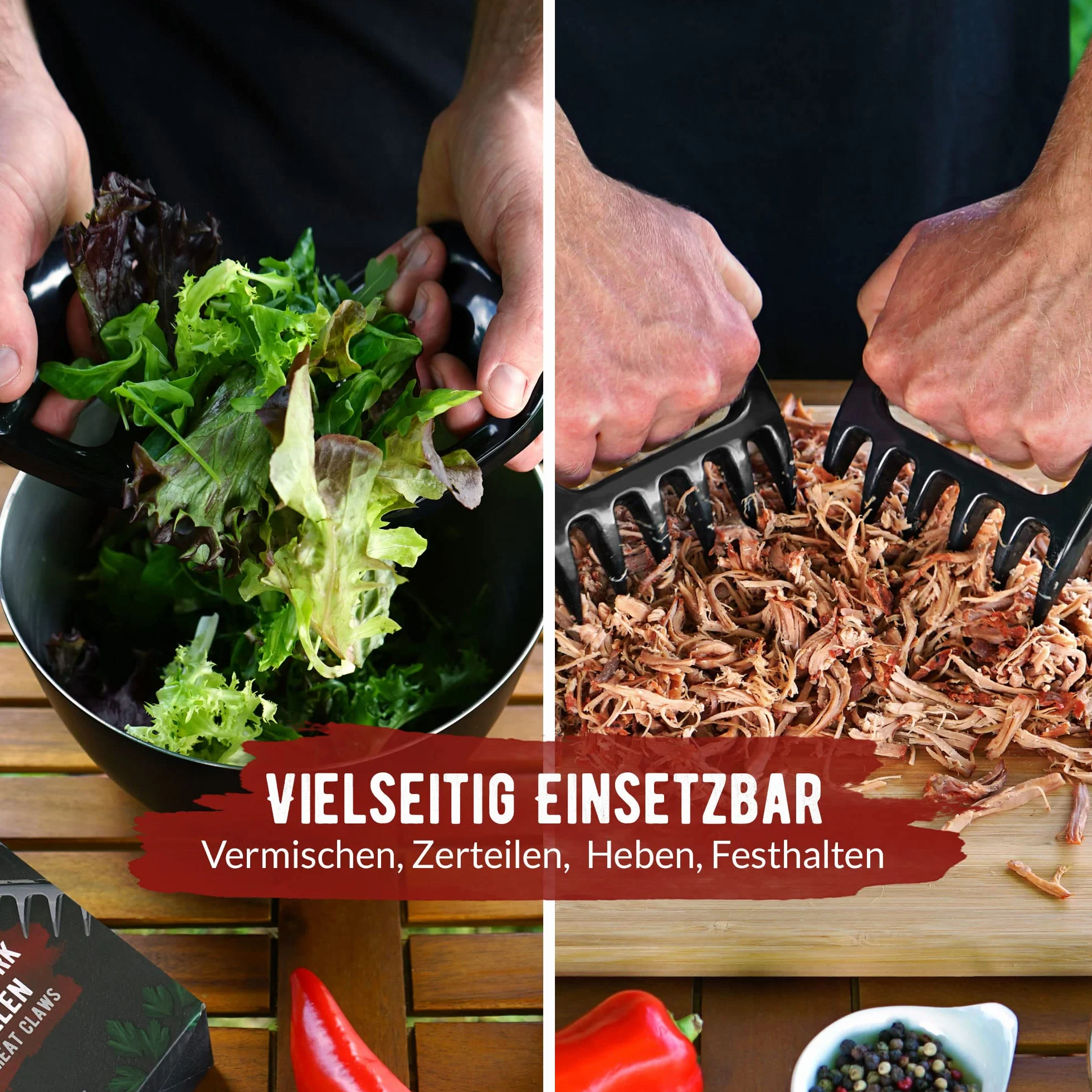 grillart Pazury wieprzowe Premium Pulled zestaw 2 szt. – wysokiej jakości pazury do mięsa z odpornego na wysokie temperatury tworzywa sztucznego – nadają się do mycia w zmywarce, wyjątkowo trwałe