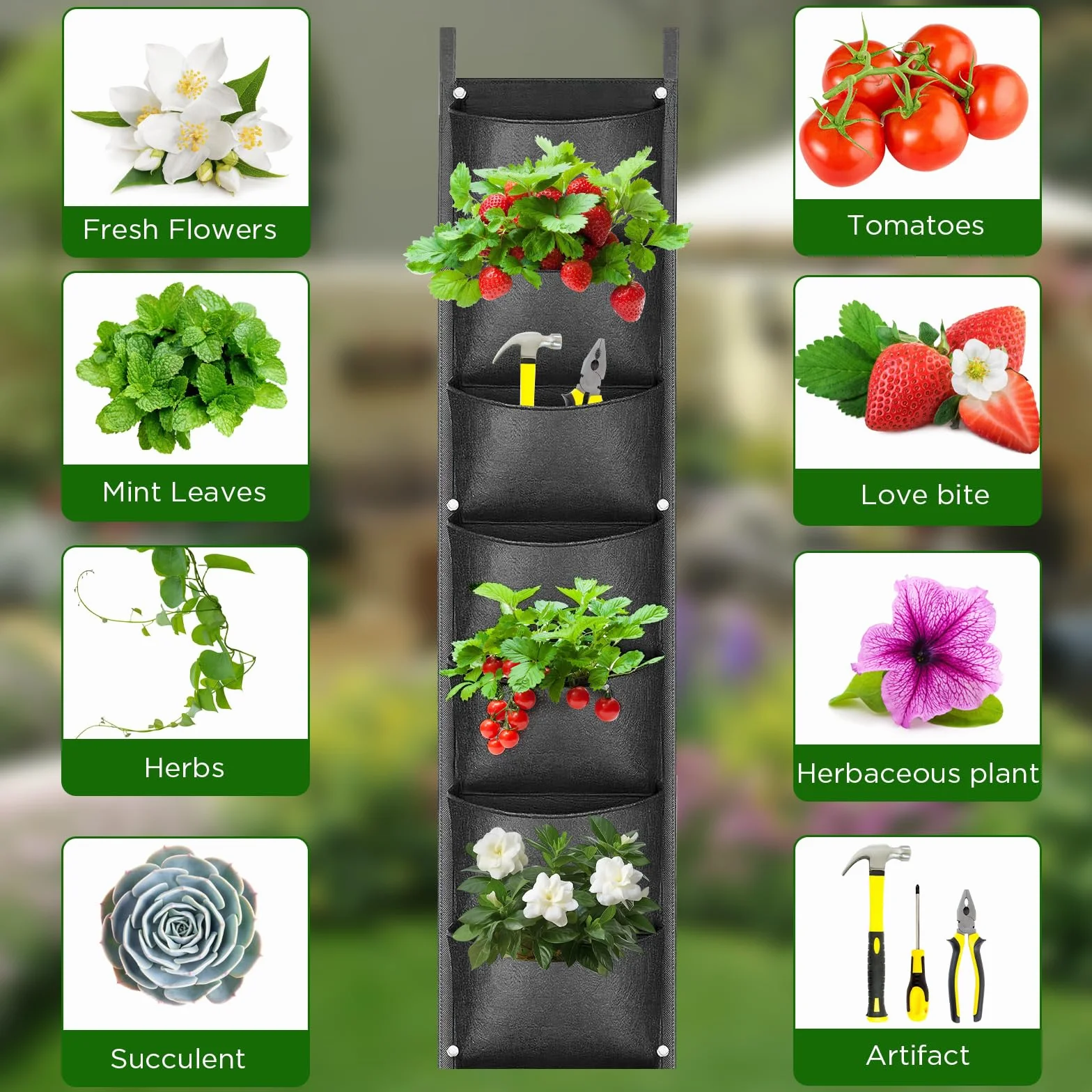 ACTOYS Wiszące torby na rośliny, 2 szt., 7 kieszeni na rośliny, do użytku na zewnątrz, wiszące, pionowe, 99 x 28 cm, na balkon, na zewnątrz, do ogrodu, na podwórko, do biura, dekoracja domu