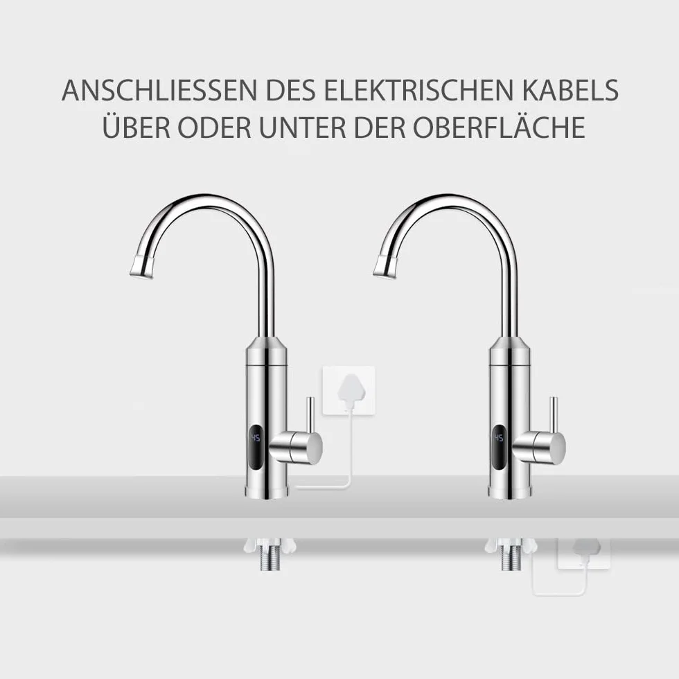 HOGART Elektryczny kran z podgrzewaczem wody 230 V do kuchni, ogrodu, łazienki, przyczepy kempingowej, na kemping, inteligentny ogrzewacz, armatura z natychmiastowym podgrzewaczem wody, kranem do