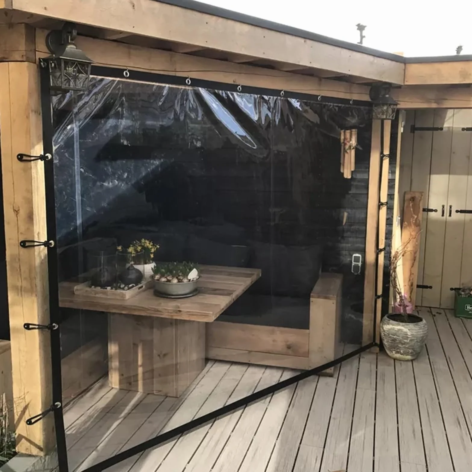 Przezroczyste Zasłony Pergola Wodoodporne Panele Boczne Z Oczkami Plandeka Z Tworzywa Sztucznego 9.84x8.2ft