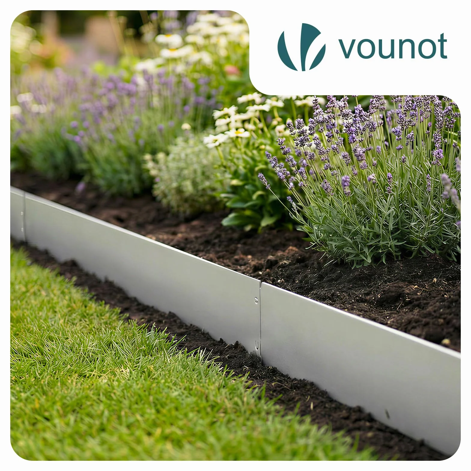 VOUNOT Obrzeże trawnikowe metalowe ocynkowane 10m, 100cm x 18cm, 10 sztuk