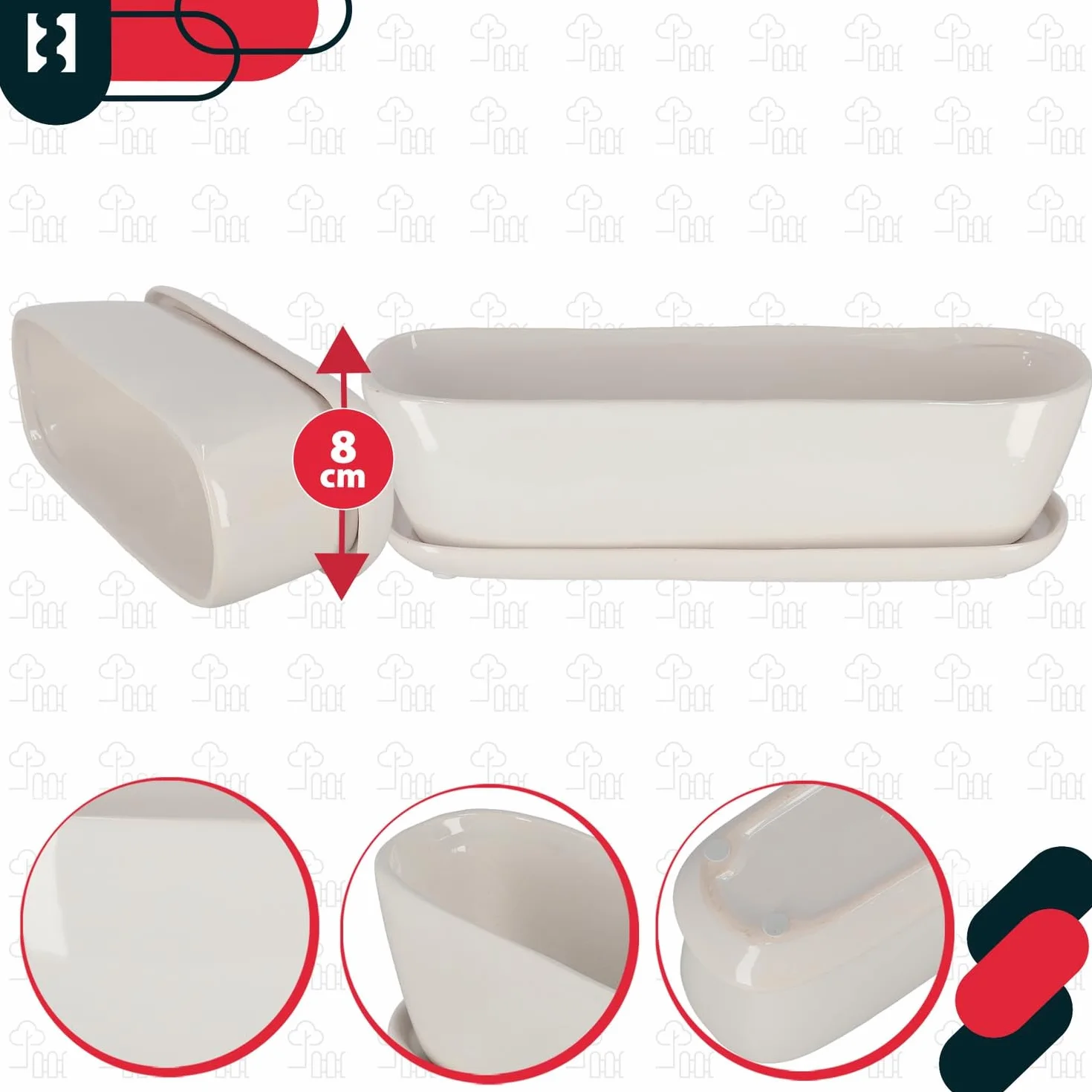 KOTARBAU® Doniczka Podłużna Rynnowa Ceramiczna Z Podstawką Biała 28 CM