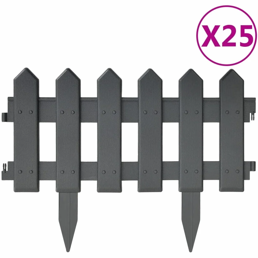vidaXL Obrzeża trawnikowe 25 szt. antracytowe 10 m PP