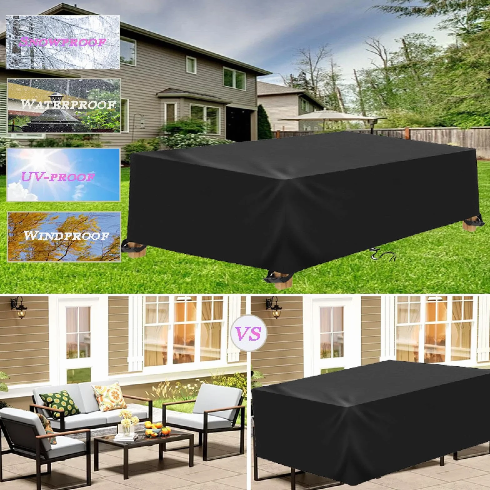 Pokrowce na meble ogrodowe 330x200x90 cm Oxford 420D wodoodporne anty-UV rattanowe