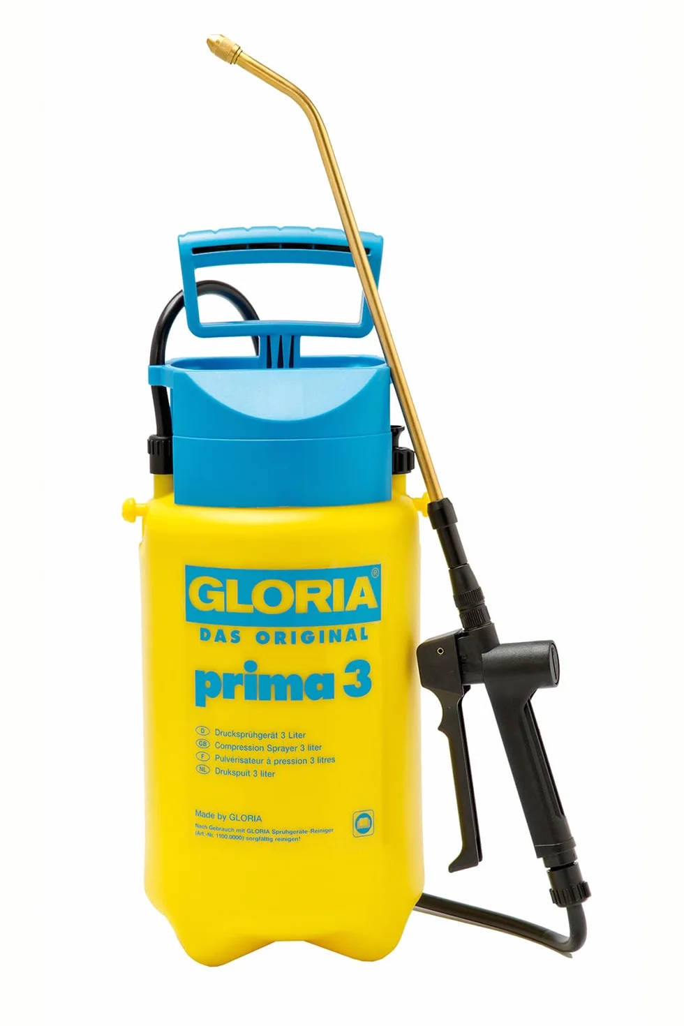 GLORIA Prima 3 Opryskiwacz ciśnieniowy, ogrodowy, pojemność napełniania 3 l, regulowana, mosiężna dysza, kompaktowy, do małych ogrodów