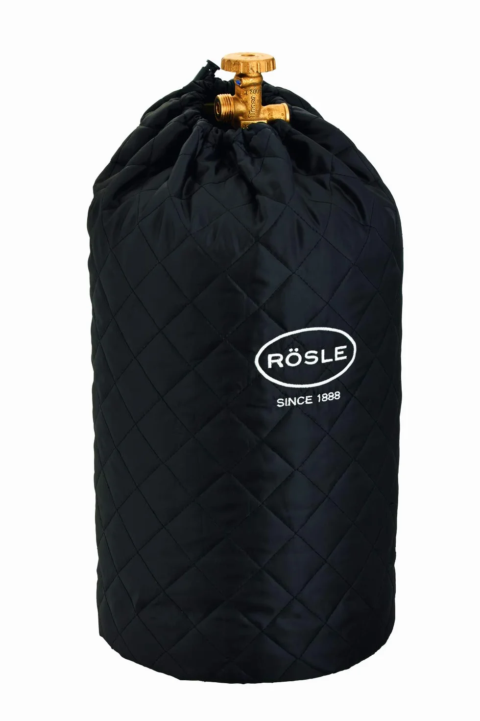 RÖSLE Pokrowiec na butlę gazową o wadze 11 kg, pokrowiec ochronny, 100% poliester, z praktycznym zapięciem na rzep i sznurkiem ściągającym, czarny