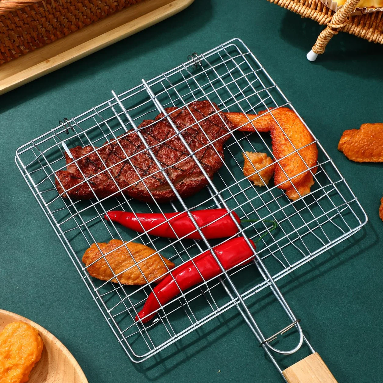 PRETYZOOM 2 sztuki ruszt do grillowania ze stali nierdzewnej do ryb, warzyw, steków