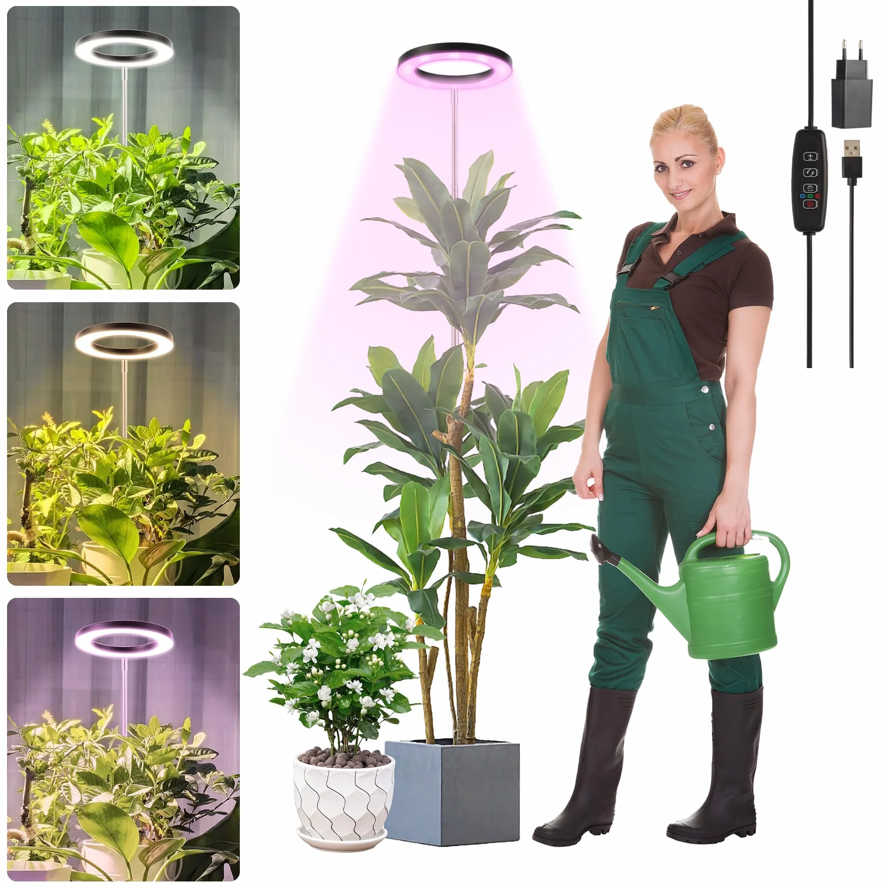 LUZOON LED Full Spectrum Plant Light 30-147 cm regulowana wysokość, 3 kolory, timer 3/9/12H, 10 poziomów ściemniania, czarny