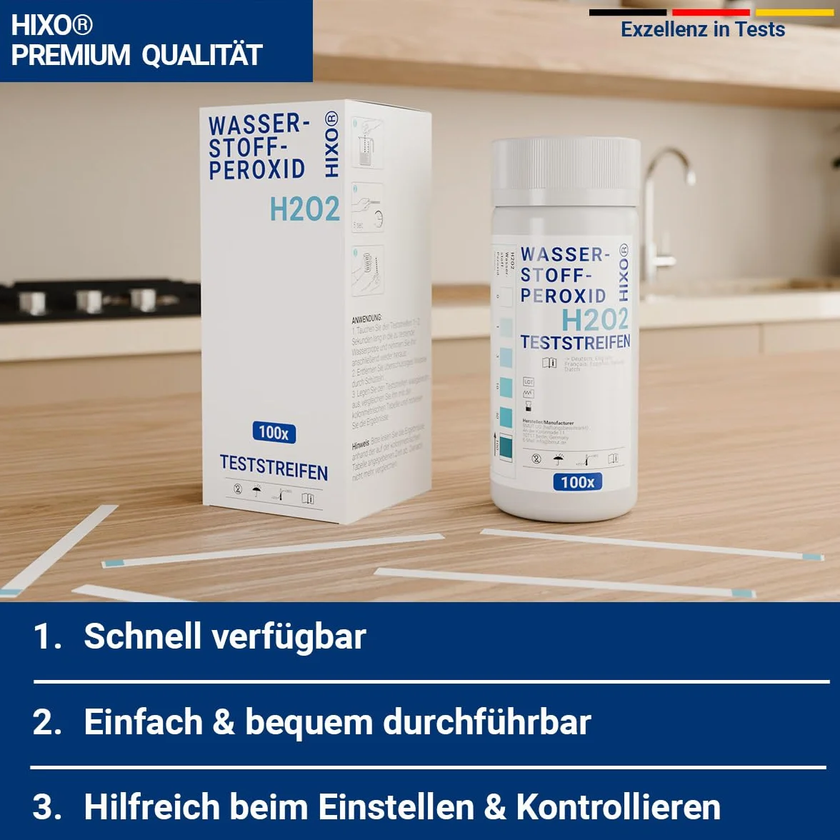 100 x H2O2 paski testowe – test wody na nadtlenek wodoru 0-100 ppm – pomiar stężenia – szybkie i łatwe zastosowanie – w zestawie skala kolorów
