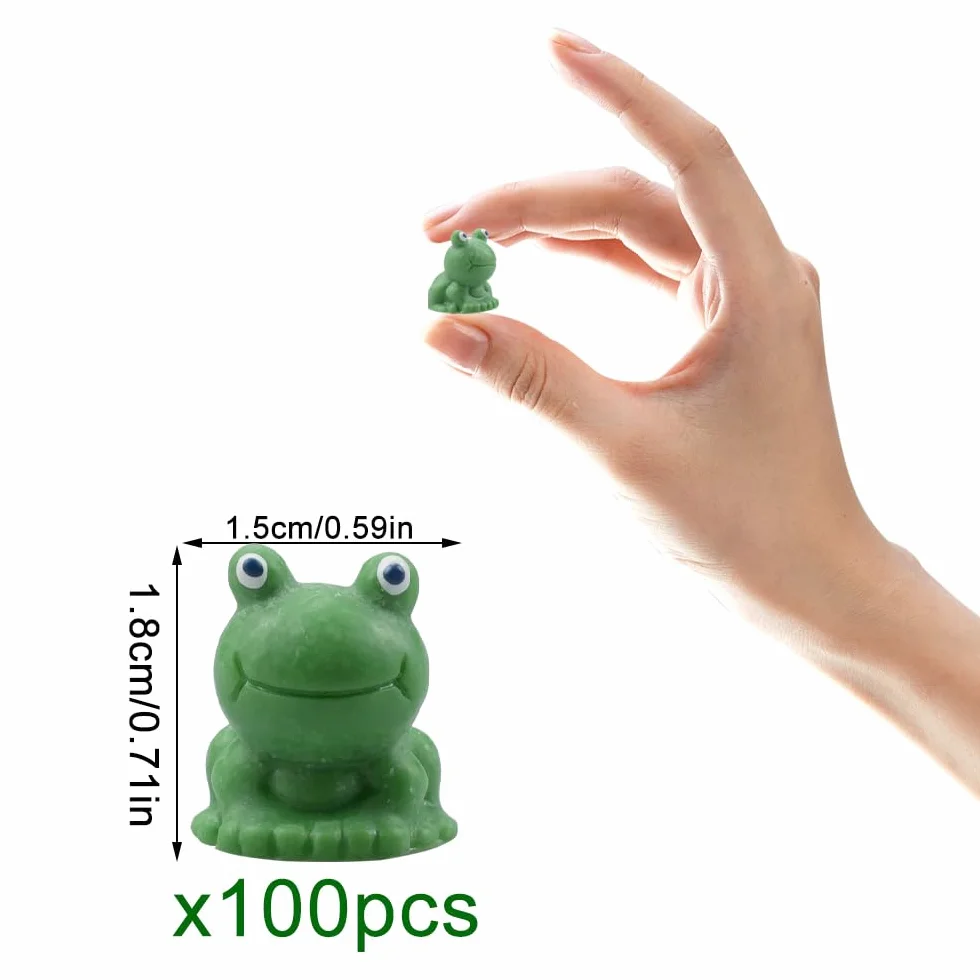 Mini żaby z żywicy, zestaw 100 sztuk, figurki do dekoracji ogrodu, akwarium, DIY (zielony)