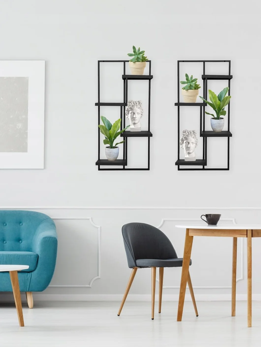 Naścienna Półka na Rośliny - Wiszący Stojak na Kwiaty - Wykonany z Metalu - Nowoczesny Dekor Ścienny do Salonu, Pokoju Nastolatka, Sypialni, Kuchni - 38x20x80cm - QUATTRO RIPIANI Czarny