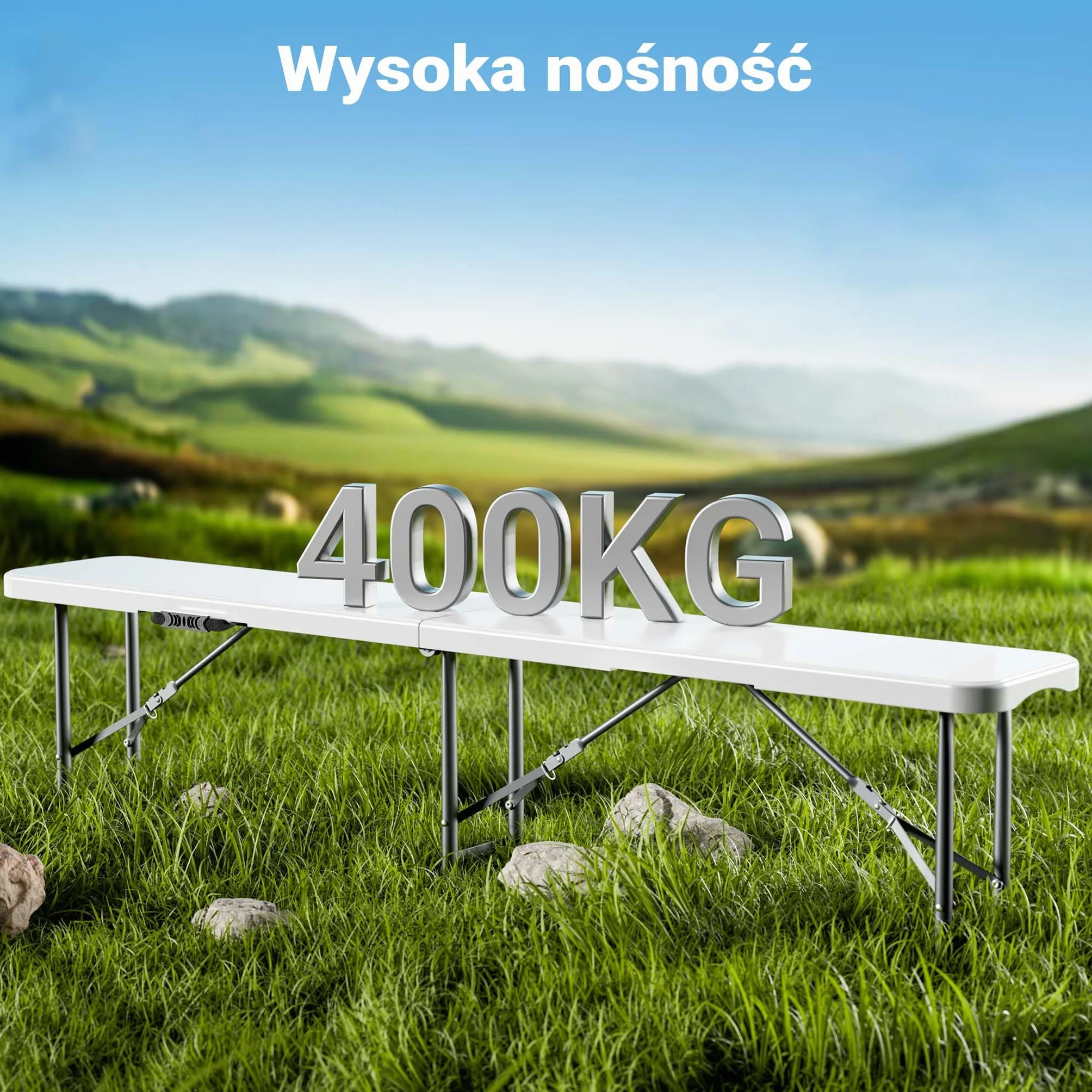 Wiltec Składana ławka cateringowa, bankietowa, turystyczna 180x30x43 cm, ława ogrodowa z uchwytem, siedzisko kempingowe składane do ogrodu i na biwak