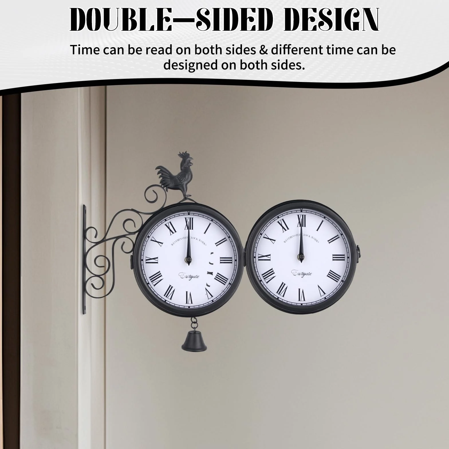 Zegar ogrodowy, zegar dworcowy, na zewnątrz, odporny na warunki atmosferyczne, dwustronny design, zegar outdoorowy do ogrodu, wodoodporny, 20 cm, retro zegar ogrodowy, z uchwytem ściennym, do ogrodu,