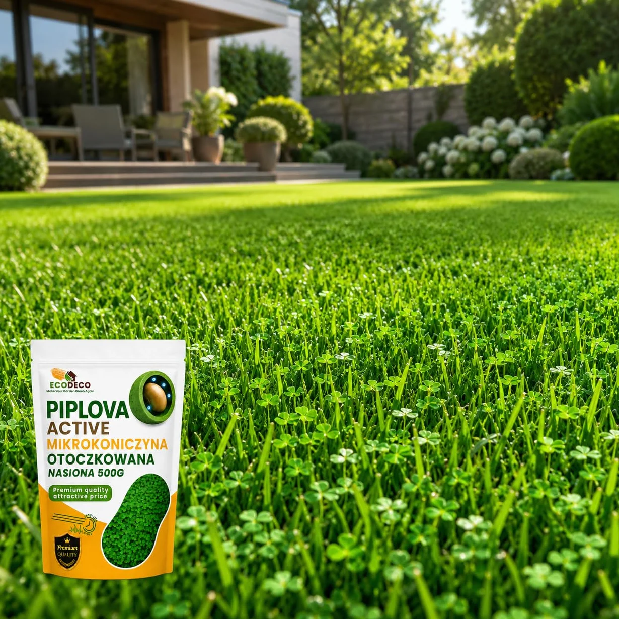 ECODECO Mikrokoniczyna 500 g – biała koniczyna powlekana na trawnik – nasiona mikrokoniczyny 200 m²