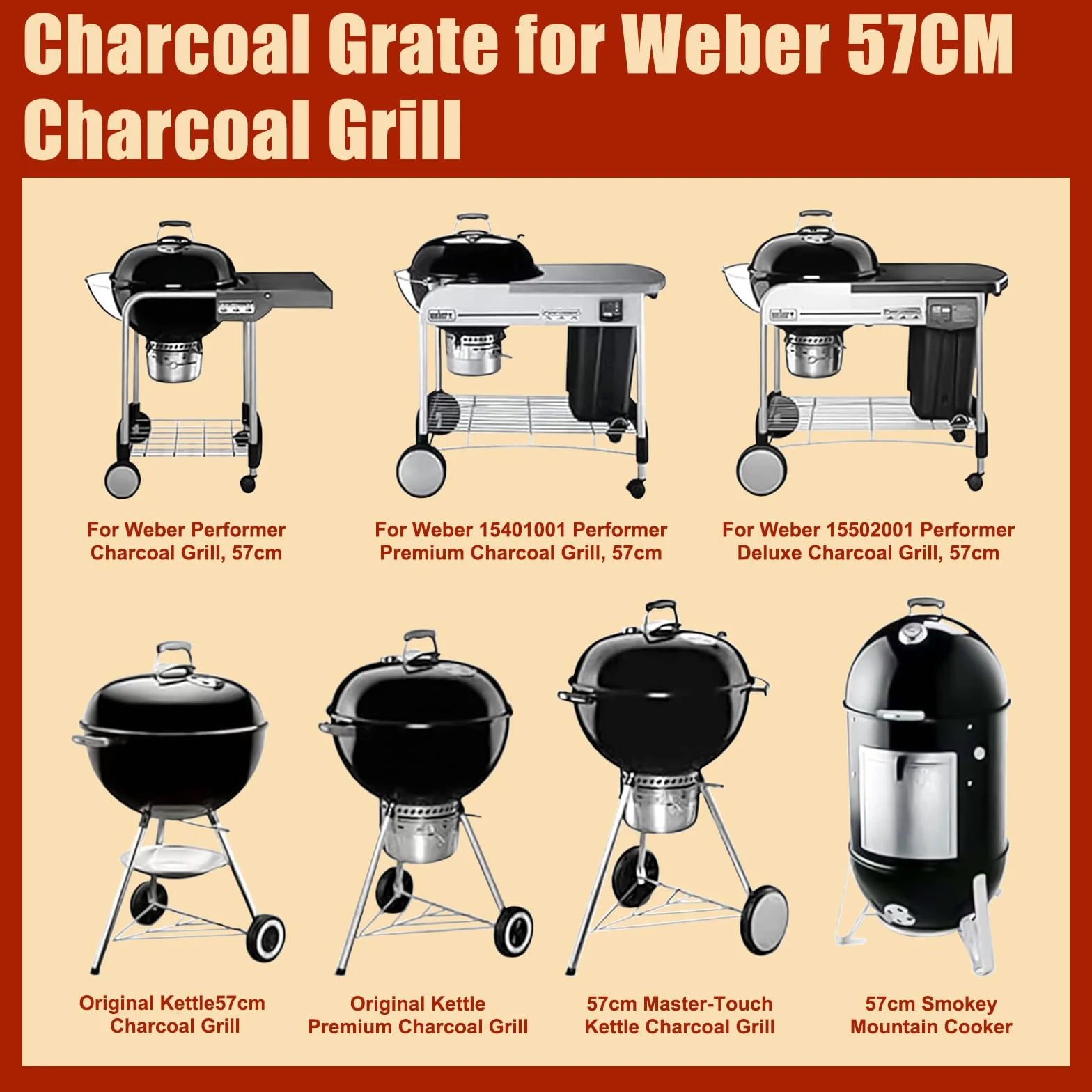Denmay 43 cm DIA ruszt węglowy do grilla Weber DIA 57 cm, One-Touch, Performer, Bar-B-Kettle i Master-Touch