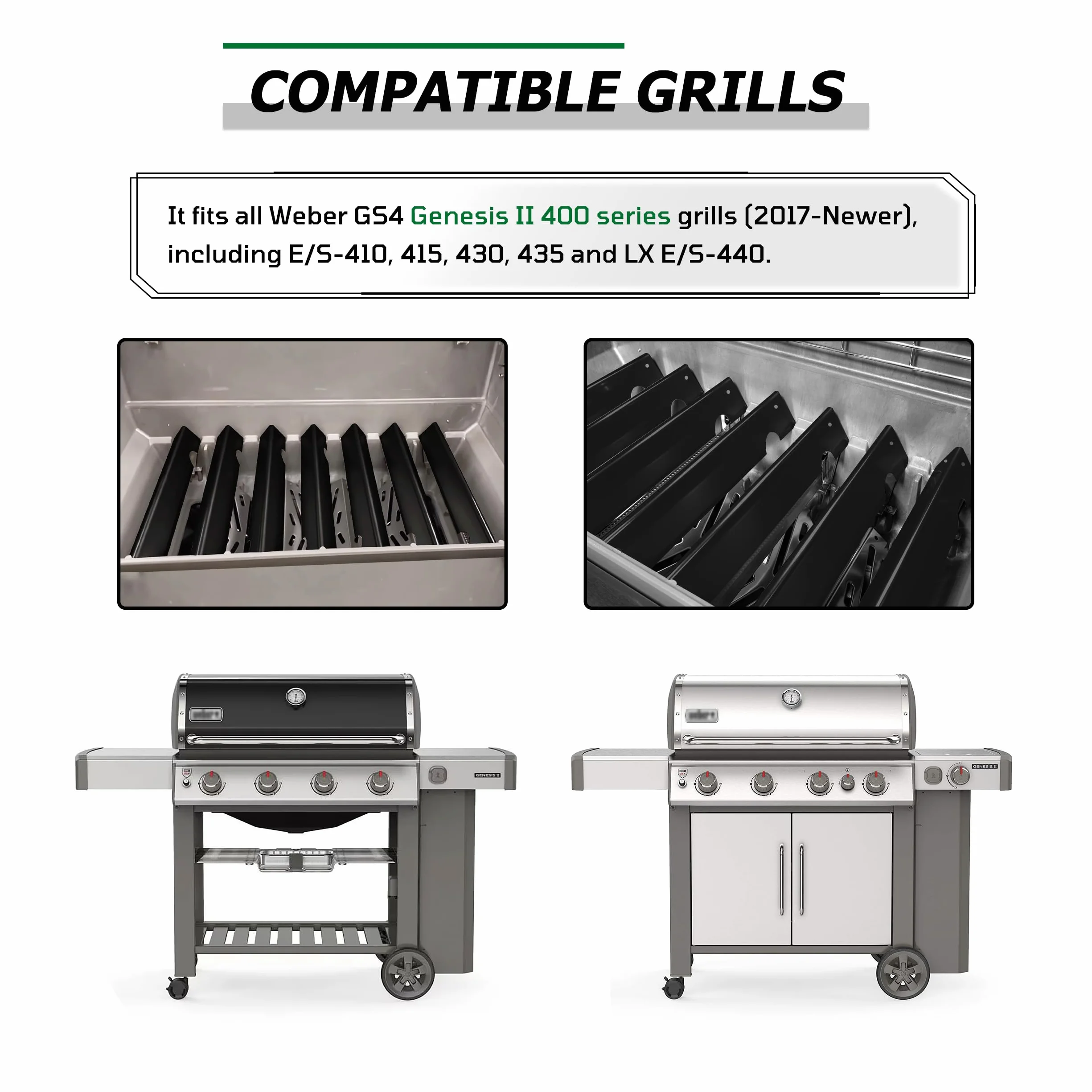 WEMEIKIT 66033 i 66797 batony smakowe 435 cm zamiennik do Weber Genesis II E-410 E-415 S-435, Genesis II/LX 400 Series (2017 i nowsze) Części do grilla, porcelanowe stalowe pręty smakowe, 7 sztuk