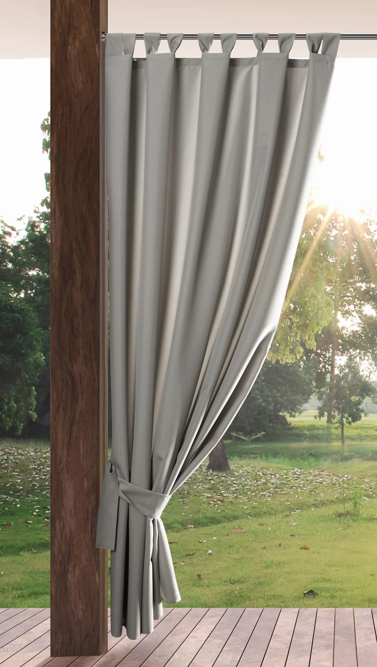 Eurofirany Garden Zasłona outdoorowa z zasłoną na szelkach, 1 szt. zdejmowane szlufki, ochrona przed słońcem, wiatroszczelna, wodoszczelna, do pawilonu, na taras, pergolę, 155 x 240 cm, jasnoszara