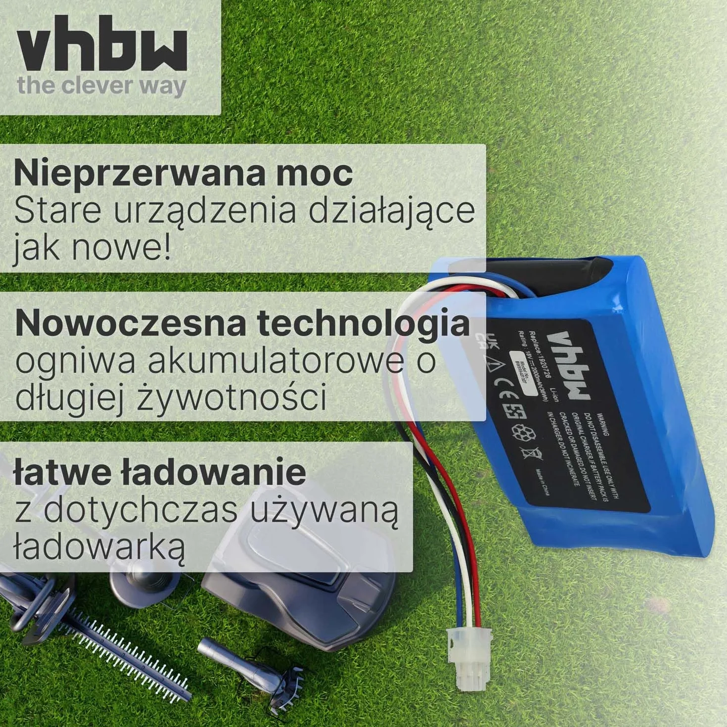 vhbw Akumulator kompatybilny z Yard Force Amiro 400, 400i, 350i, 350 (2000 mAh 18 V Li-Ion)