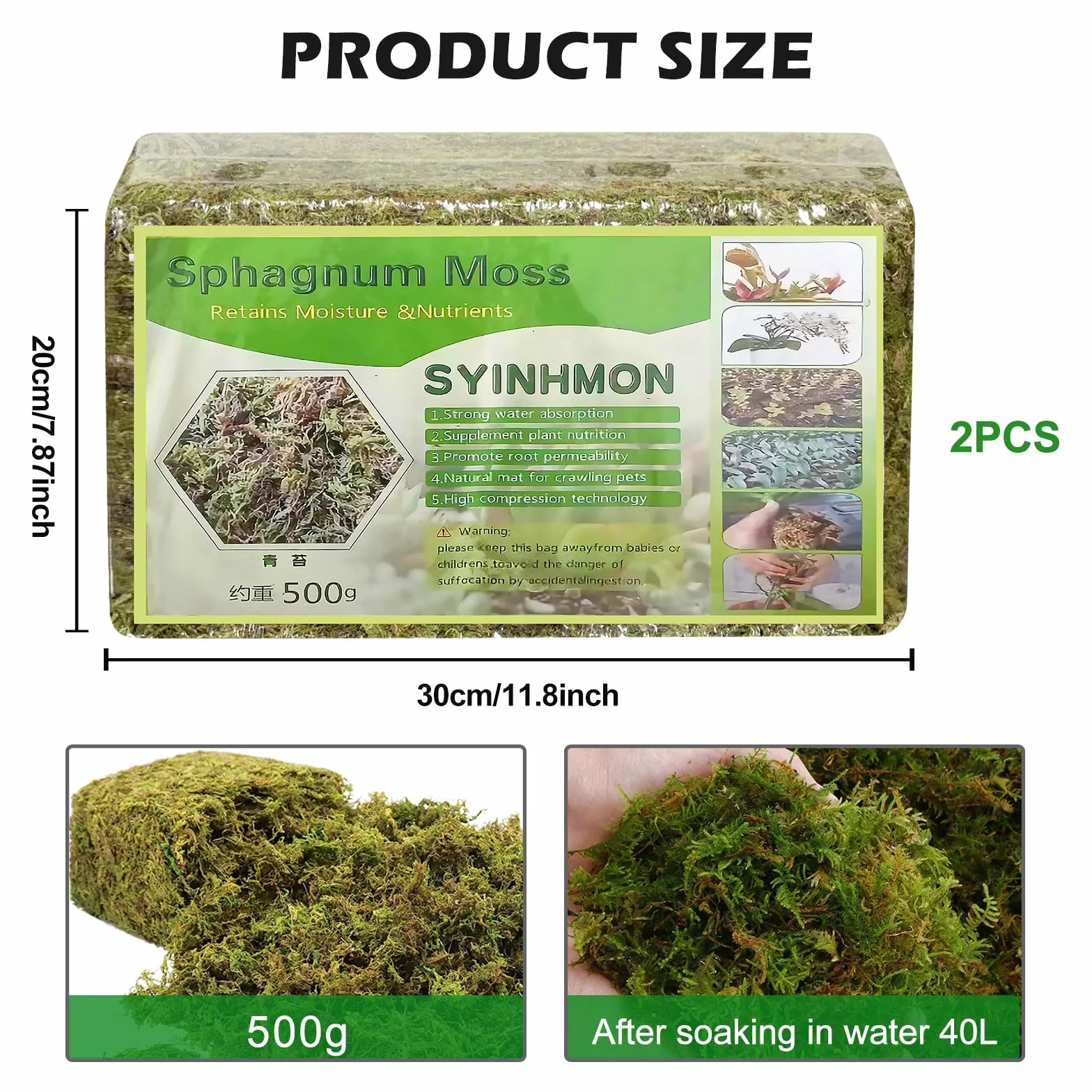 Mech torfowy do roślin, 2 × 500 g Organiczny mech torfowy do karmienia, naturalny materiał roślinny mech torfowy, torfowiec do storczyków do roślin doniczkowych do roślin doniczkowych w domu