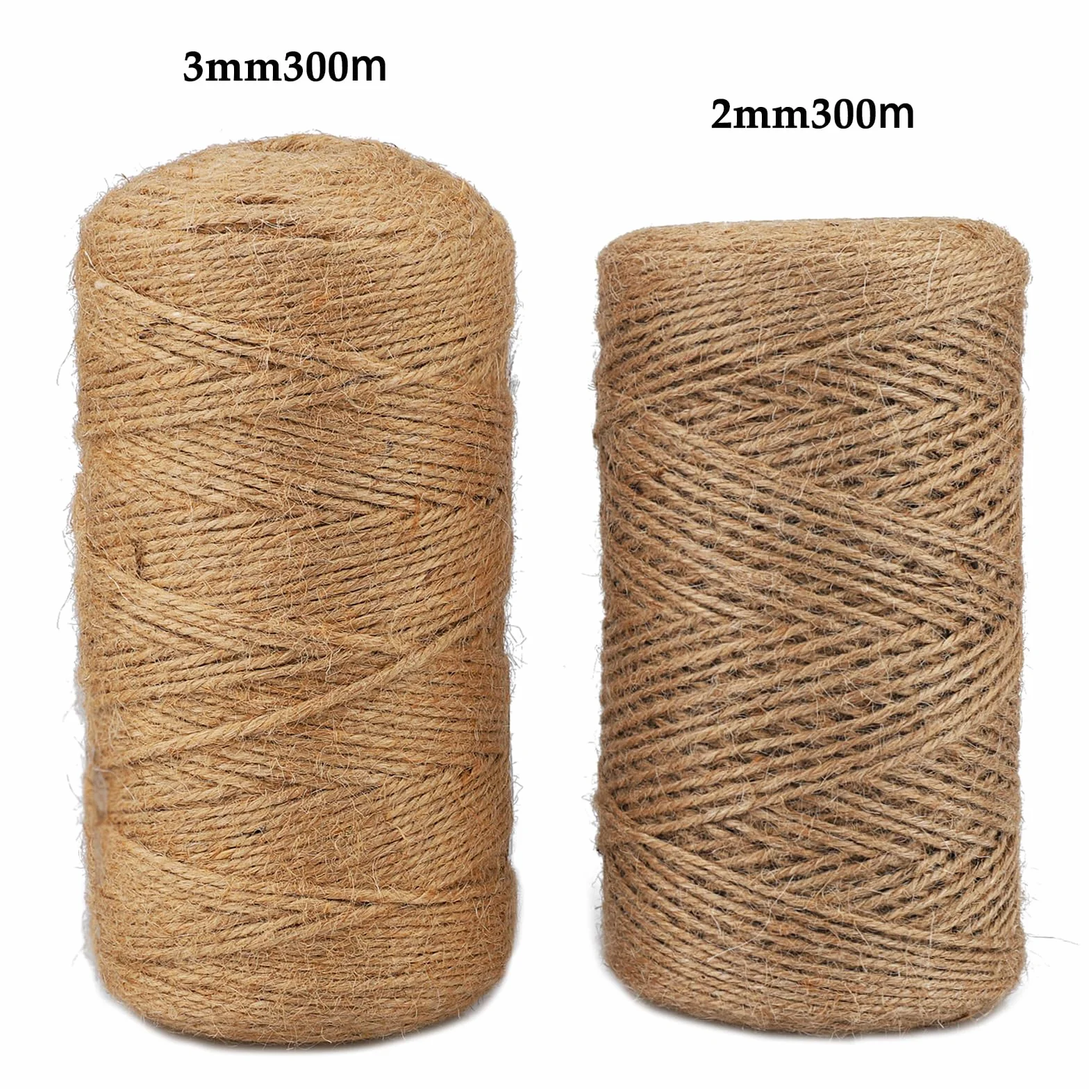 300 m × 2 mm sznurek jutowy, sznurek dekoracyjny, wykonany z włókna naturalnego, jego odporność na rozdarcie sprawia, że idealnie nadaje się do dekoracji ogrodu i pakowania dekoracyjnego