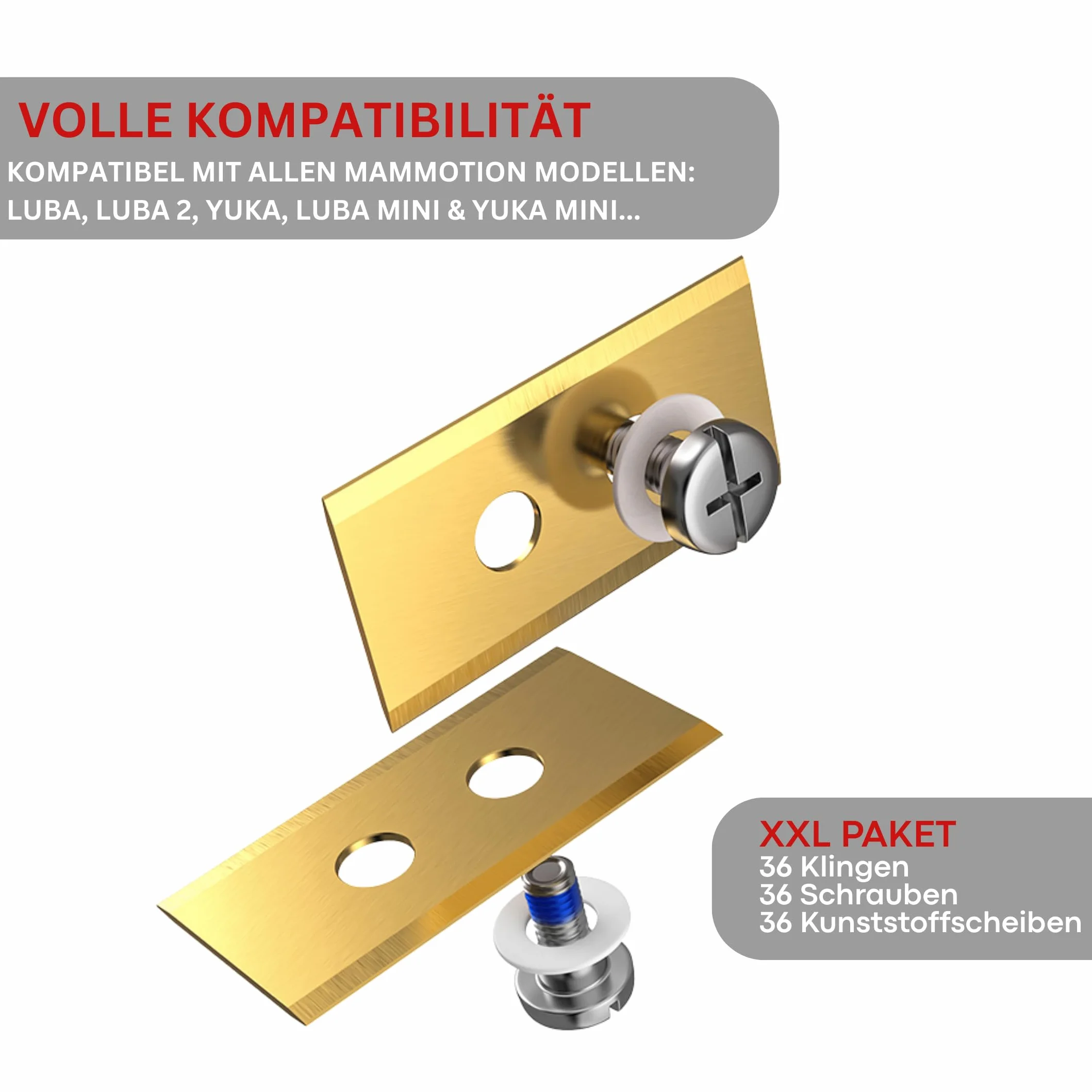 3DHerb® 36 x wysokiej jakości noży zamiennych kompatybilnych z Mammotion LUBA, LUBA 2, YUKA, LUBA Mini i YUKA Mini – grubość ostrza 0,9 mm dla długotrwałej przyjemności z koszenia – tytanowe ostrza