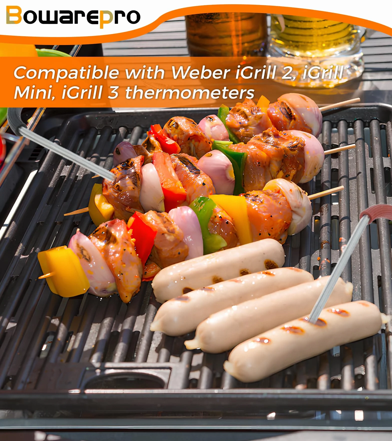 Sonda zapasowa do grilla, kompatybilna z Weber Igrill 2, Igrill Mini Igrill, 3 termometry, sonda do grillowania mięsa, zestaw wymiennych czujników, zakres temperatur od -50°C do 380°C