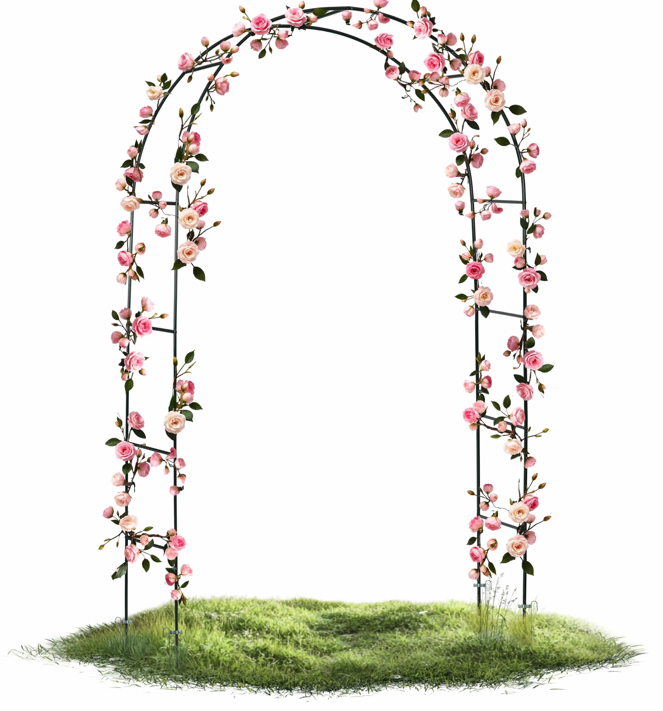 Łuk Ogrodowy Do Roślin Pnących Pergola Ogrodowa Metalowa Łuk Różany 4 Kotwy Mocujące 240x140 cm Ciemnozielony