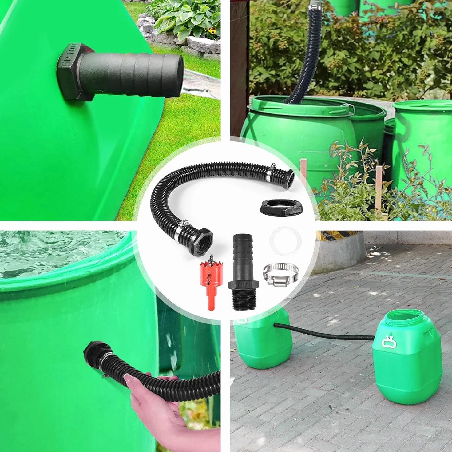 Zestaw złączy do beczki deszczowej 25 mm wąż przyłączeniowy 1 m dysze węża 25 mm adapter